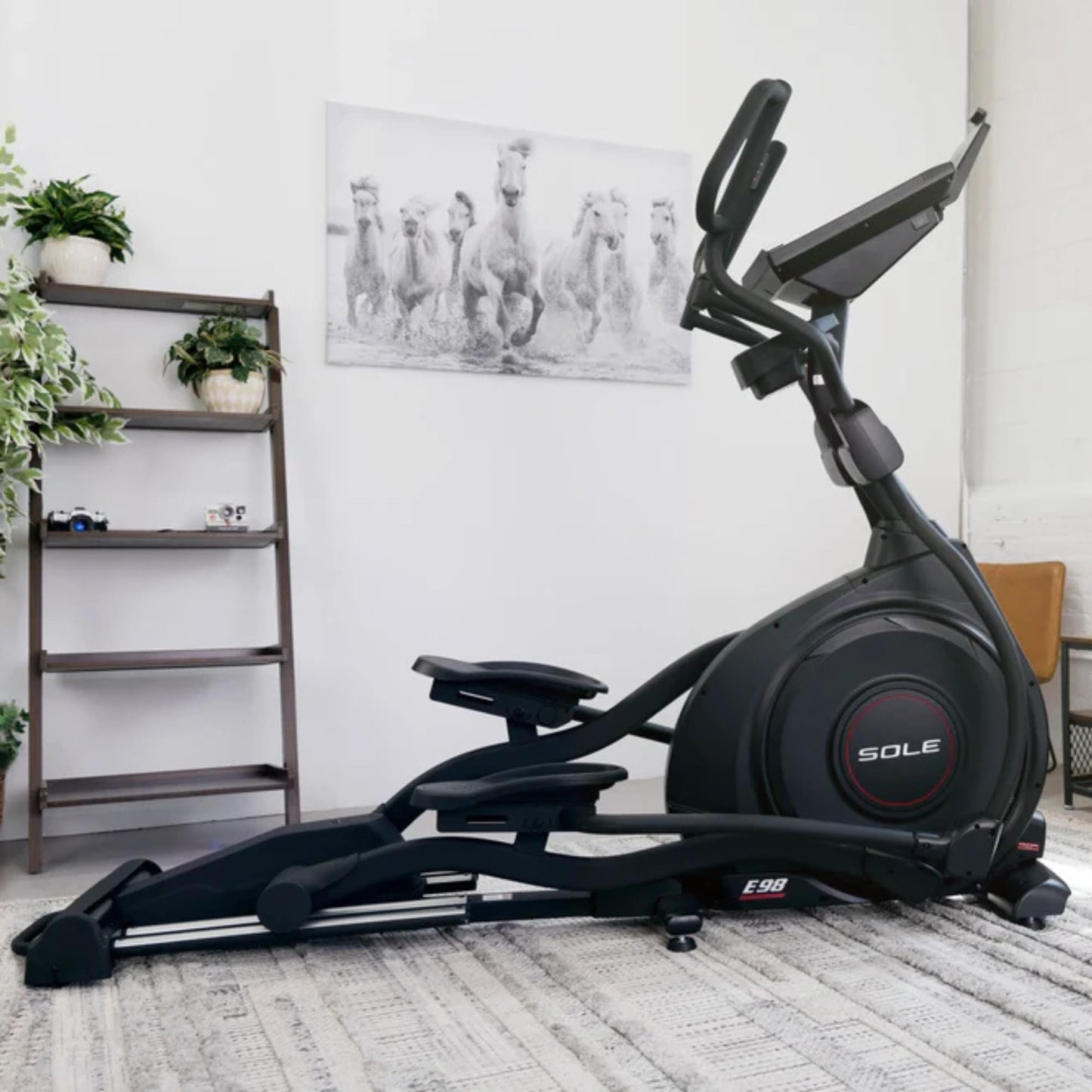 Elliptical Exercise Machine by Sole Fitness, Home Workout Equipment for Cardio, Running, and Walking, 13.3" Touch Screen, 20" Stride Length, Bluetooth, and Heart Rate Monitoring (Sole E98)