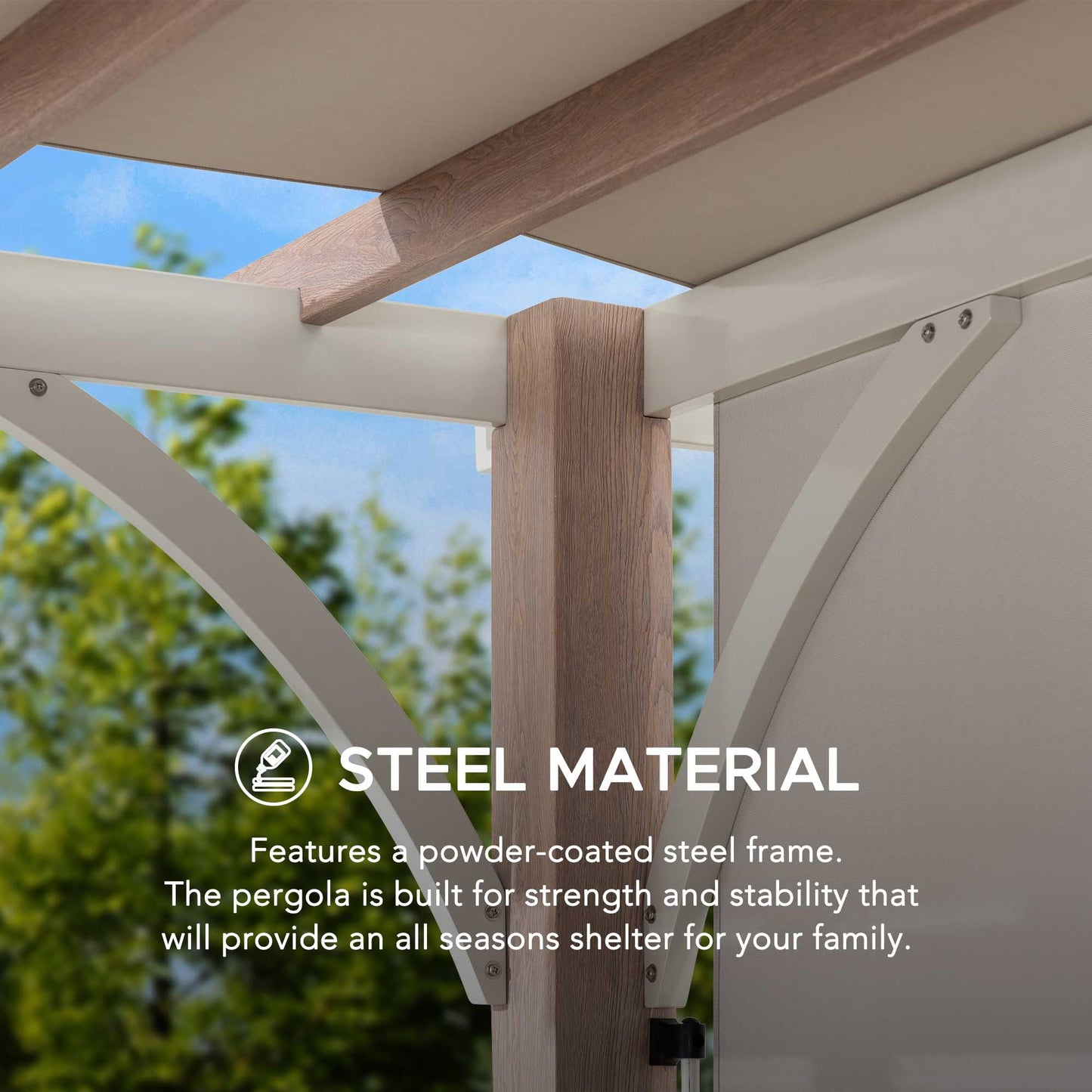 Sunjoy Outdoor Pergola 12 x 14 ft. with Adjustable Sun Shade Canopy for Backyard and Garden Shade, Patio Modern White Steel Frame Grape Trellis Pergolas, Light Gray by SummerCove