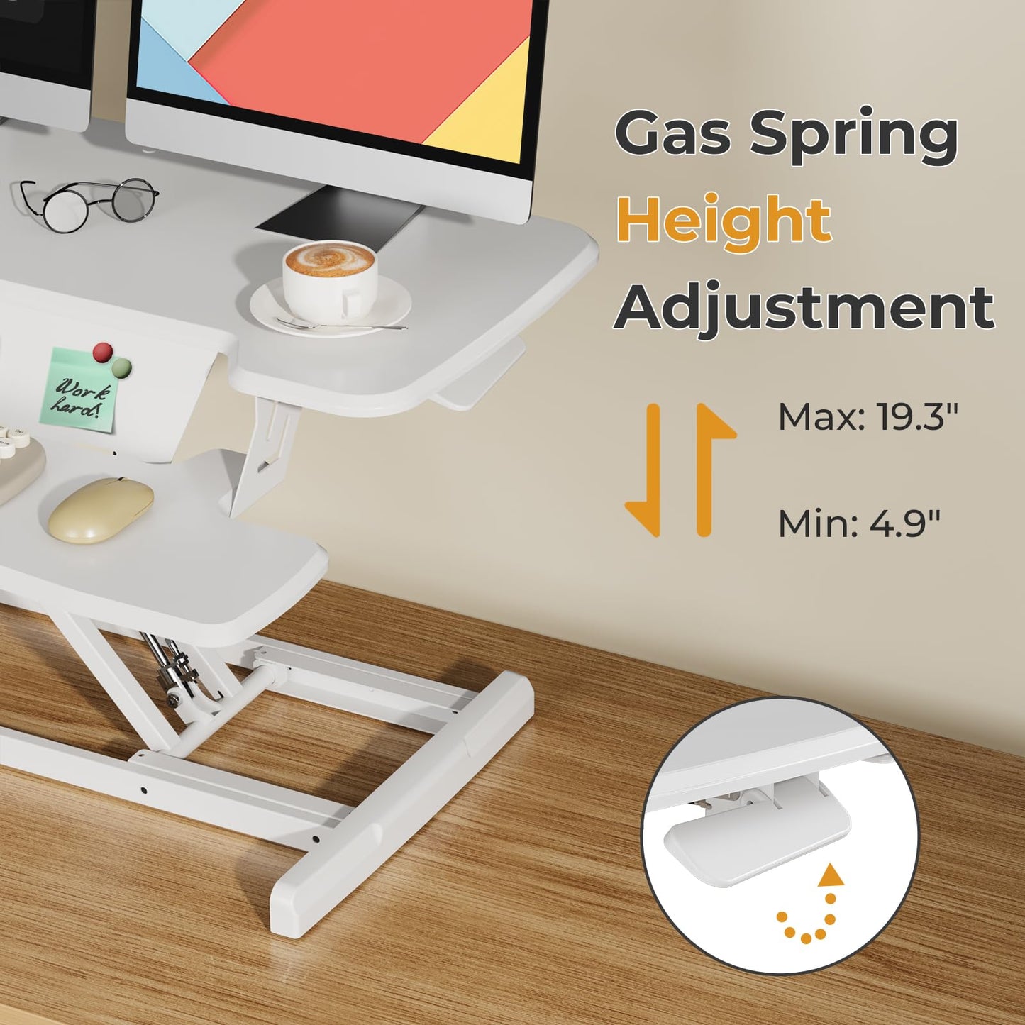 JOY worker Standing Desk Converter, 35" Height Adjustable Sit Stand Up Desk Riser with Keyboard Tray & 6 Fridge Magnets, Desktop Workstation Riser for Home Office Computer Laptop, White