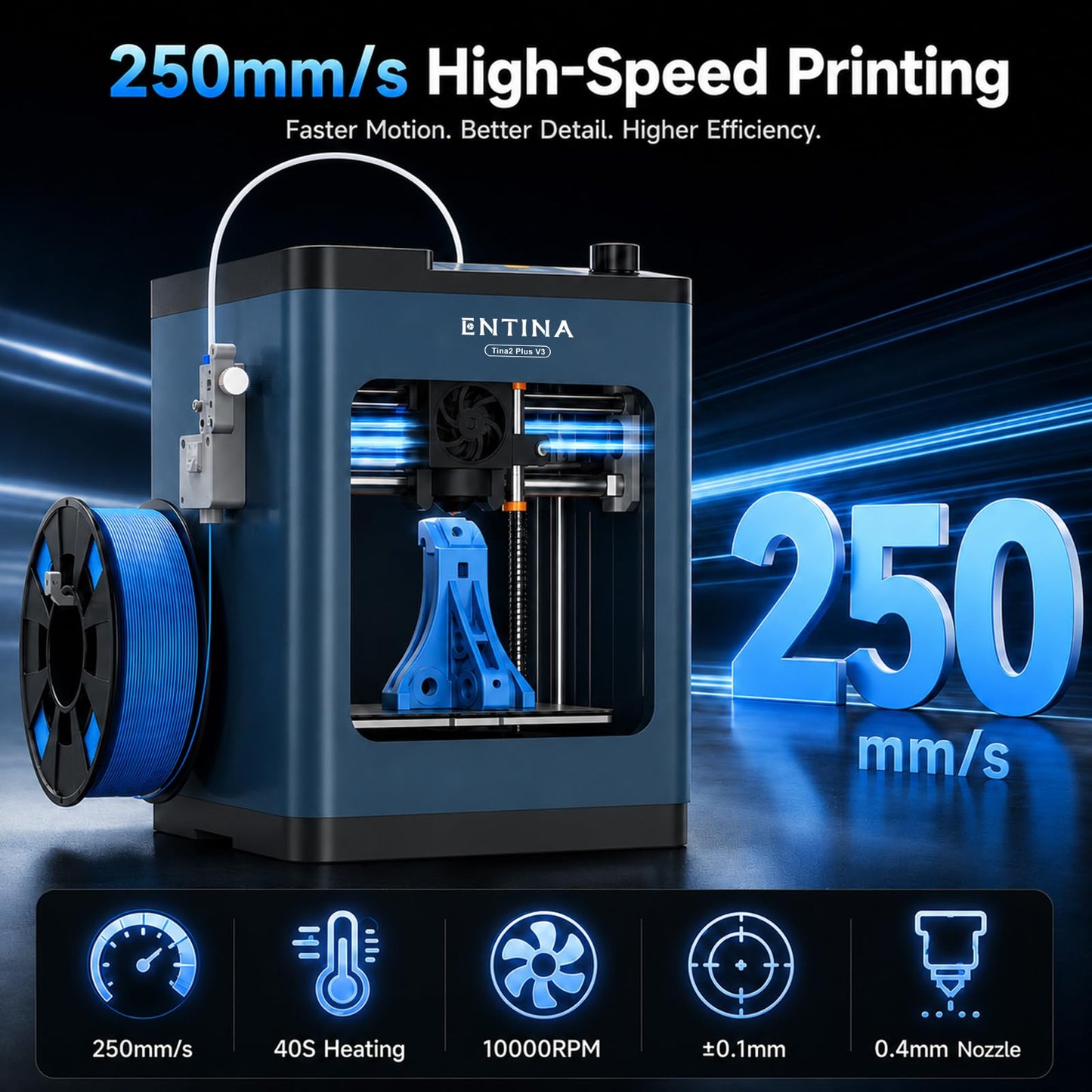 ENTINA TINA2PLUS 3D Printer,250 mm/s Fast Printing,Fully Assembled,Auto Leveling,245℃ Quick-Detach Nozzle,Dual-Sided PEI Coating Plate,Mini 3D Printer with Wi-Fi & App Control-from Beginners to Makers