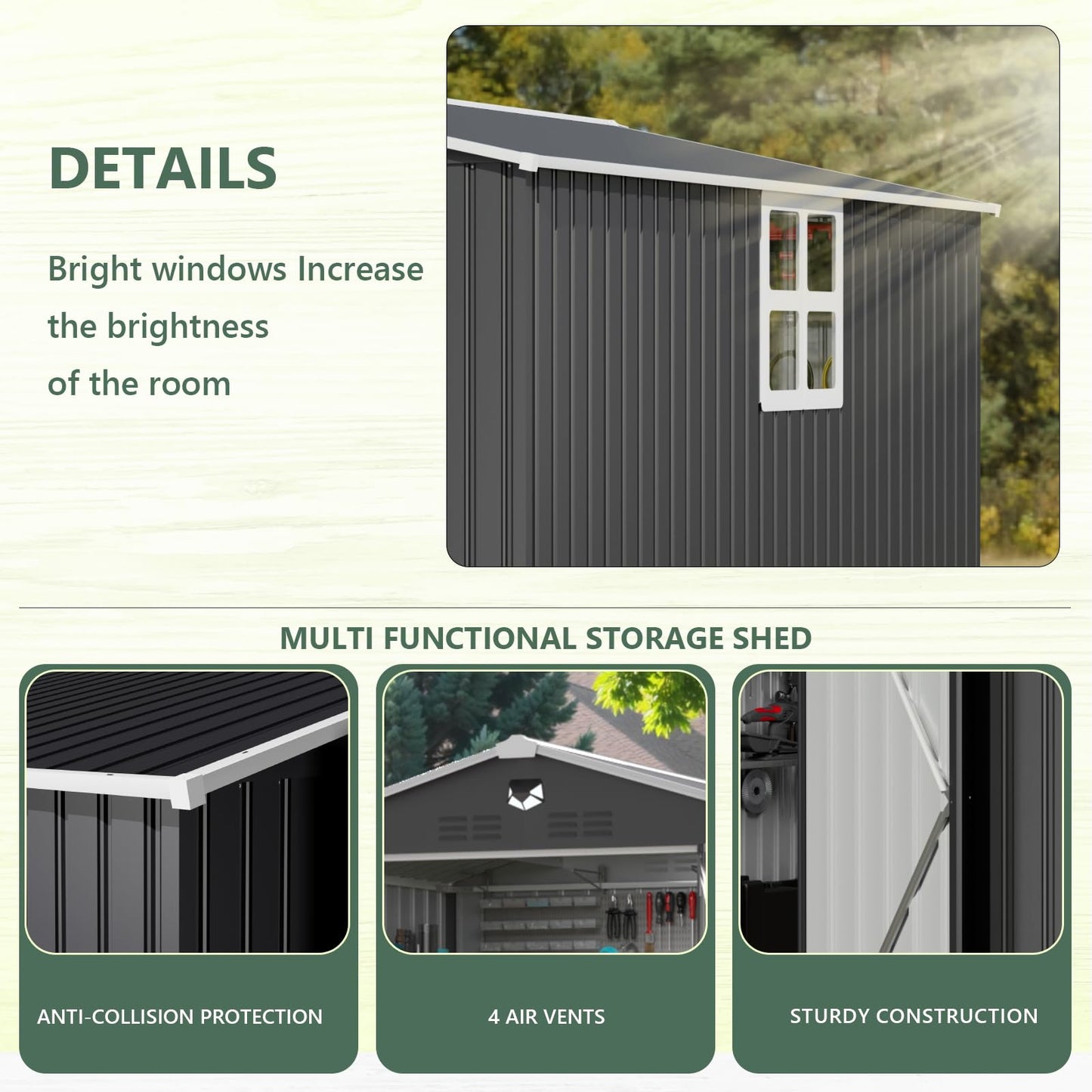 8x6FT Metal Storage Shed with Window,Outdoor Storage Building,Large Backyard Sheds