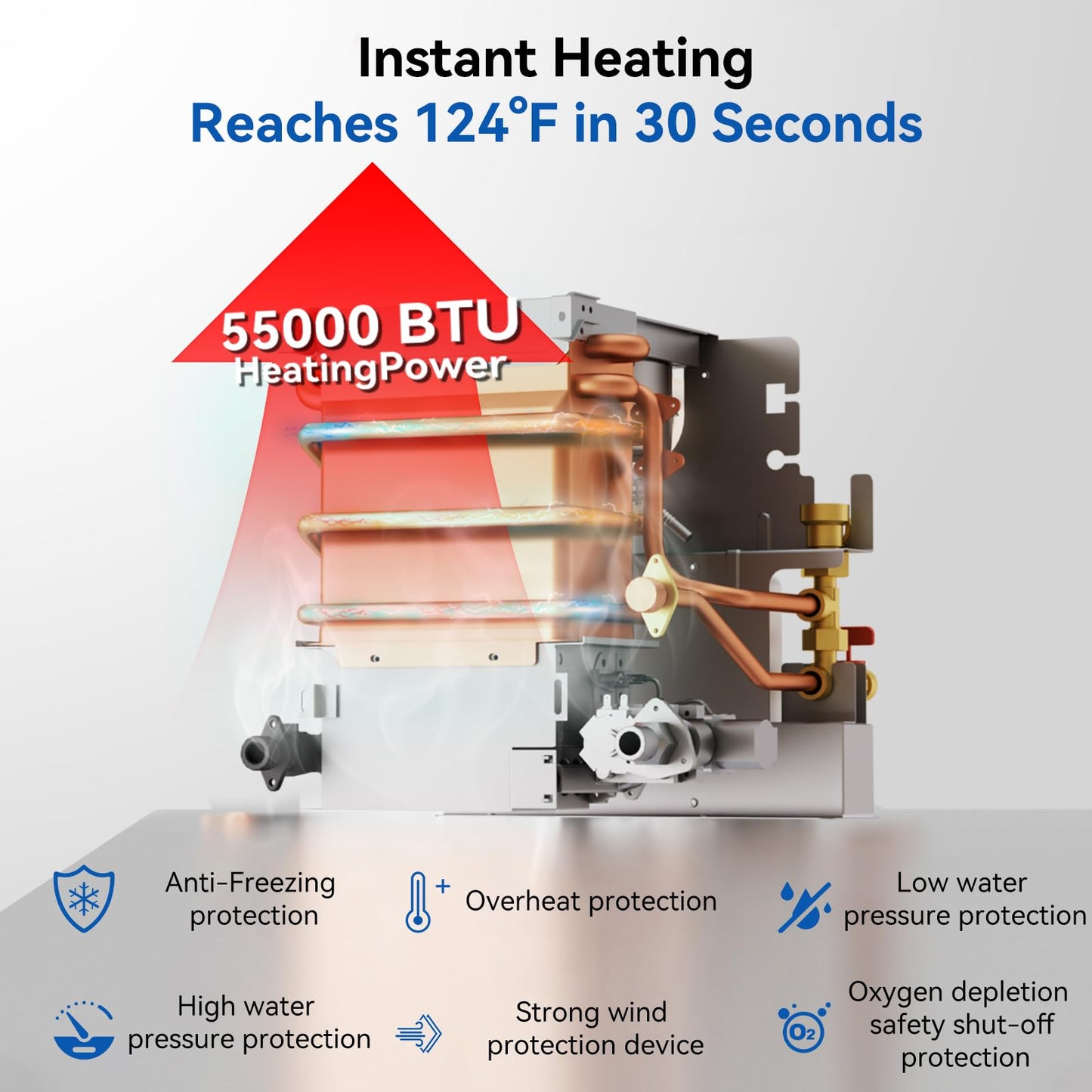 Banrterd RV Tankless Water Heater, 55000 BTU High Altitude Available, On Demand Instant Hot Water Heater, 15x15 inch Black Door and Front Water Outlet, DC 12V CSA Certificated, Compatible with all RVs