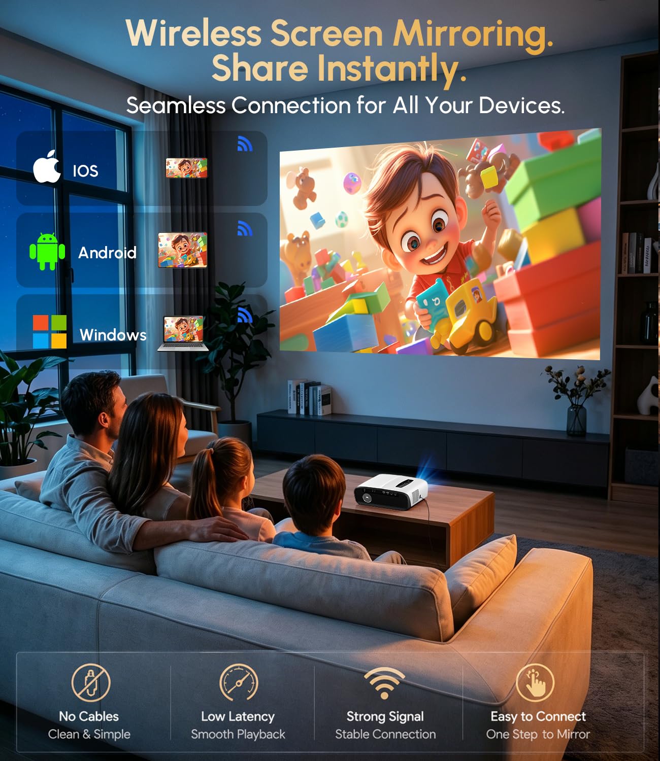 4K Daylight Projector Google TV 2200 ANSI Lumens, HDR10 Smart Home Theater Projector with WiFi6 Bluetooth, TOF Autofocus, Dolby Audio,3-Brightness, HDMI Outdoor Movie Projector