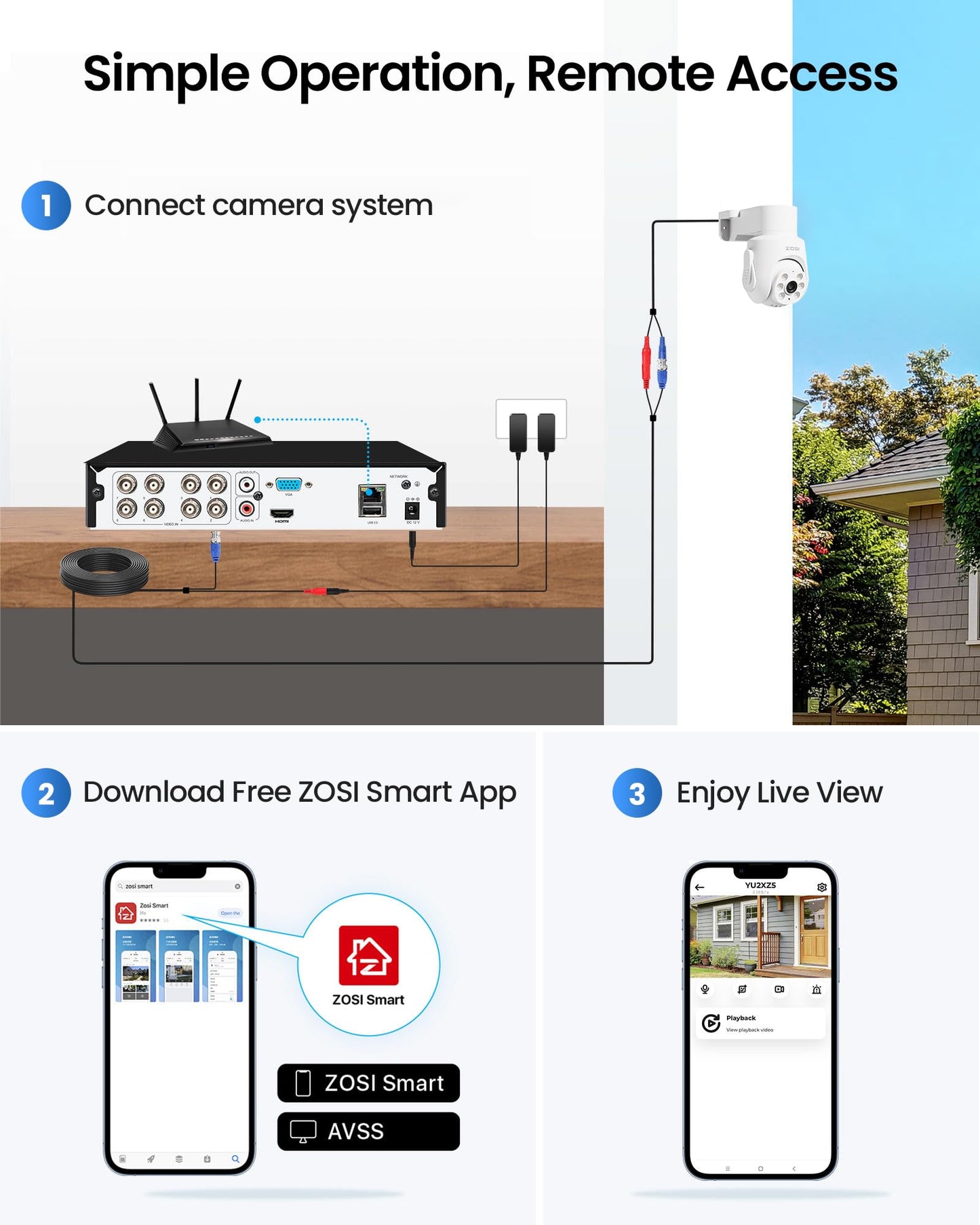 ZOSI 5MP Wired Security Camera System, AI Human Vehicle Detection, Audio Recording, Night Vision, 8pcs 5MP 360° Pan/Tilt Weatherproof Cameras, H.265+ 8CH DVR with 1TB HDD for 24/7 Home Surveillance