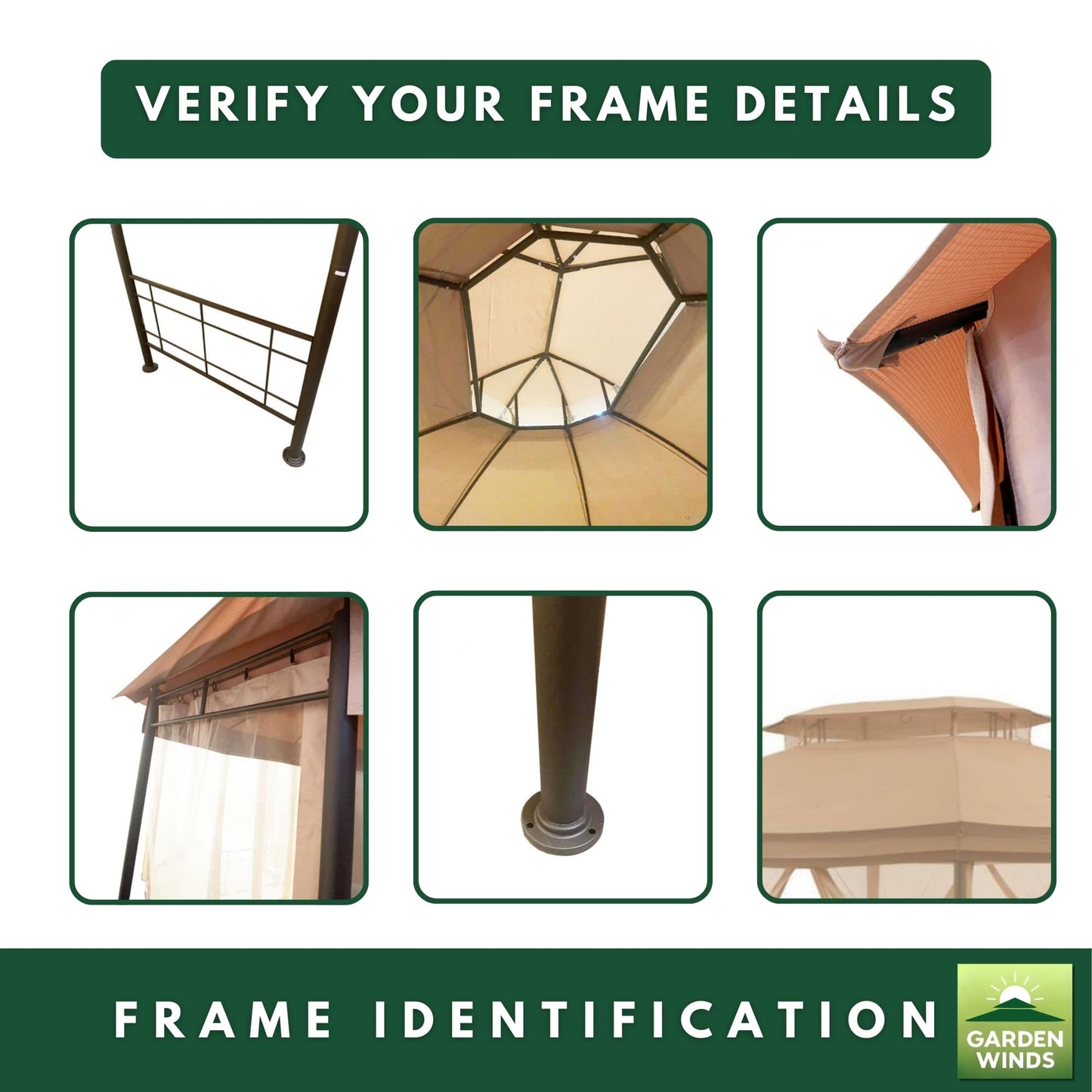 Garden Winds Reinforced Replacement Canopy Top Cover and Netting Set Compatible with The A101014900 Seagrove Gazebo - Classic Sand, Riplock 350