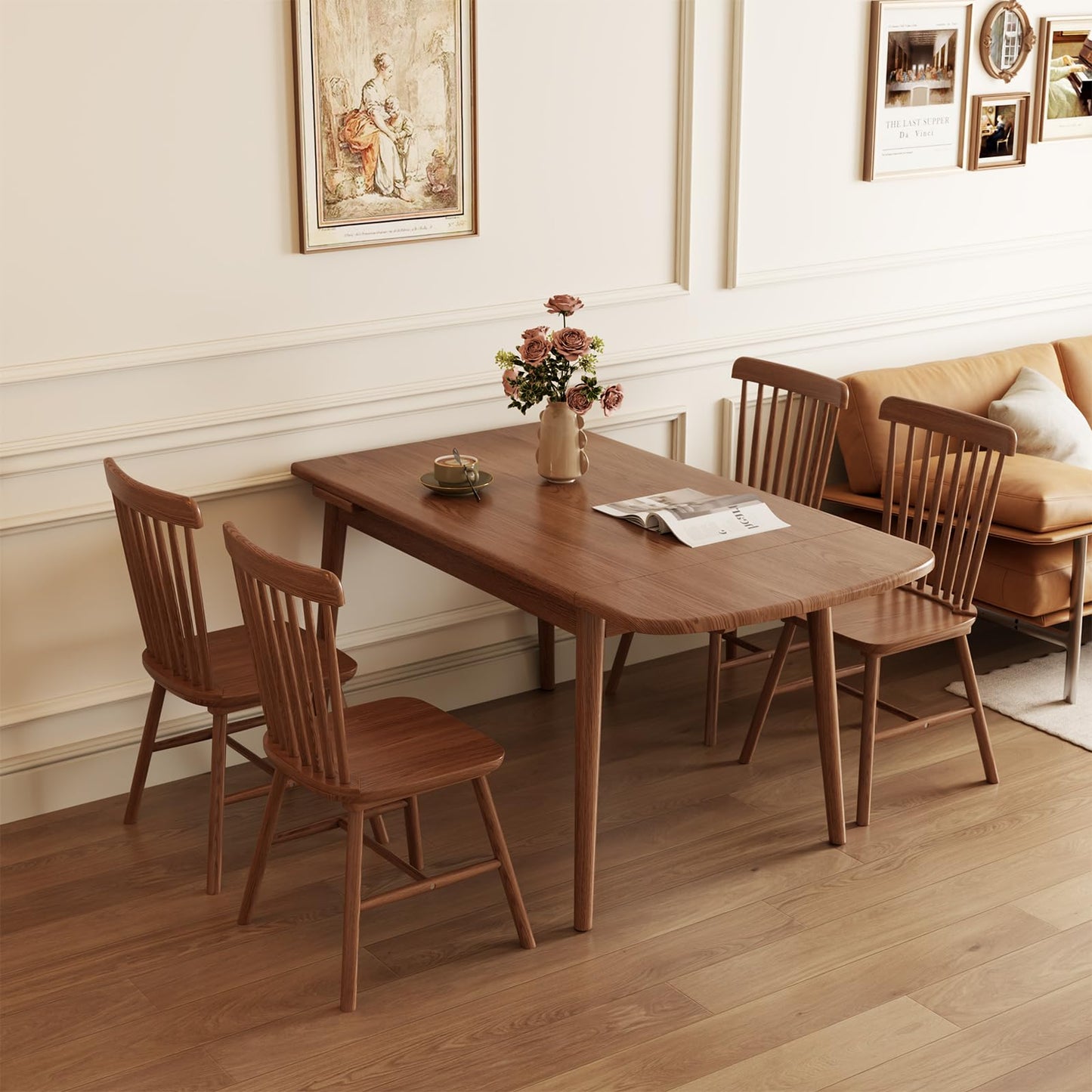 DONGMUWUJEE Solid Wood Extendable Dining Table for 4-8, 47.2” to 70.8” Expandable Table, Easy Assembly Extendable Dining Room Table, 3-in-1 Design, Ideal for Dining Room, Kitchen, Living Room (Walnut)