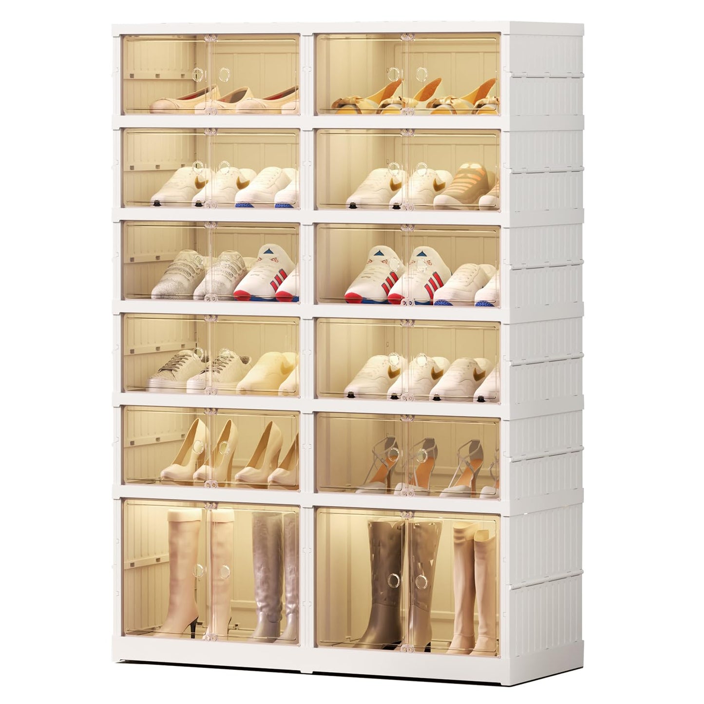 EHAMILY 6 Tier Foldable Shoe Rack Organizer for Closet 12-24Pairs Plastic Collapsible Shoe Shelf for front door entrance Stackable Clear Folding Shoes Storage Boxes XLarge Shoe Cabinet