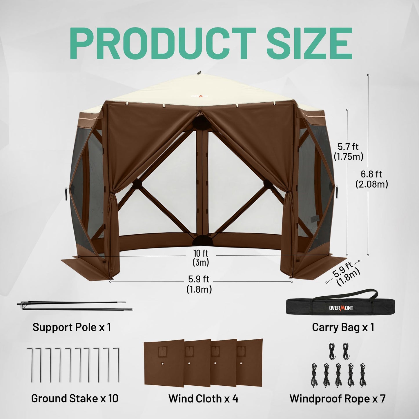 Overmont 10x10FT Pop up Gazebo Screen Tent - Large Instant Screen House Tent with Netting Removable Wind Cloths Half Open Door Skylight - Portable Outdoor Shelter for Camping Backyard Patio Parties