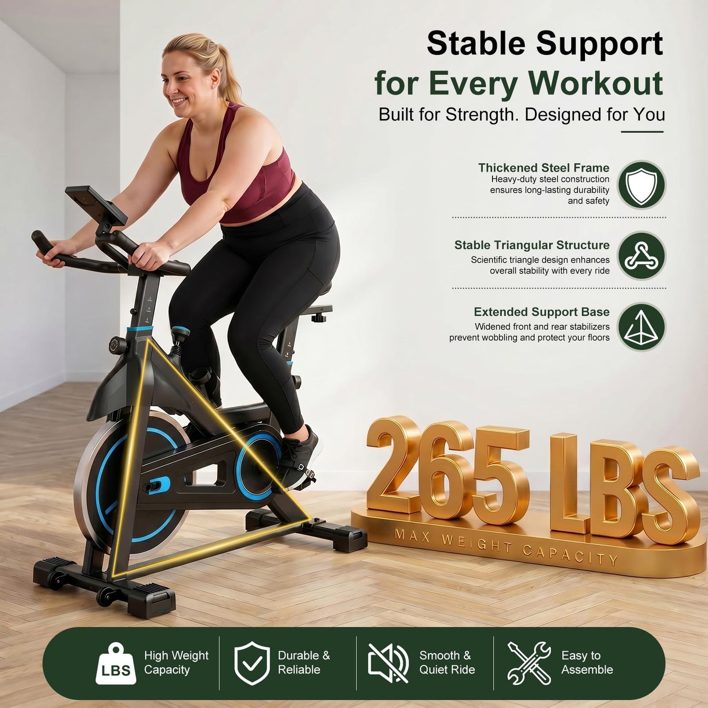 Exercise Bike with APP, Stationary Bike for Home, Workout Bike for Adults & Seniors, Indoor Cycling Bike with Adjustable Resistance, Low Noise, Easy Assembly, 265LB Weight Capacity, Black&Blue