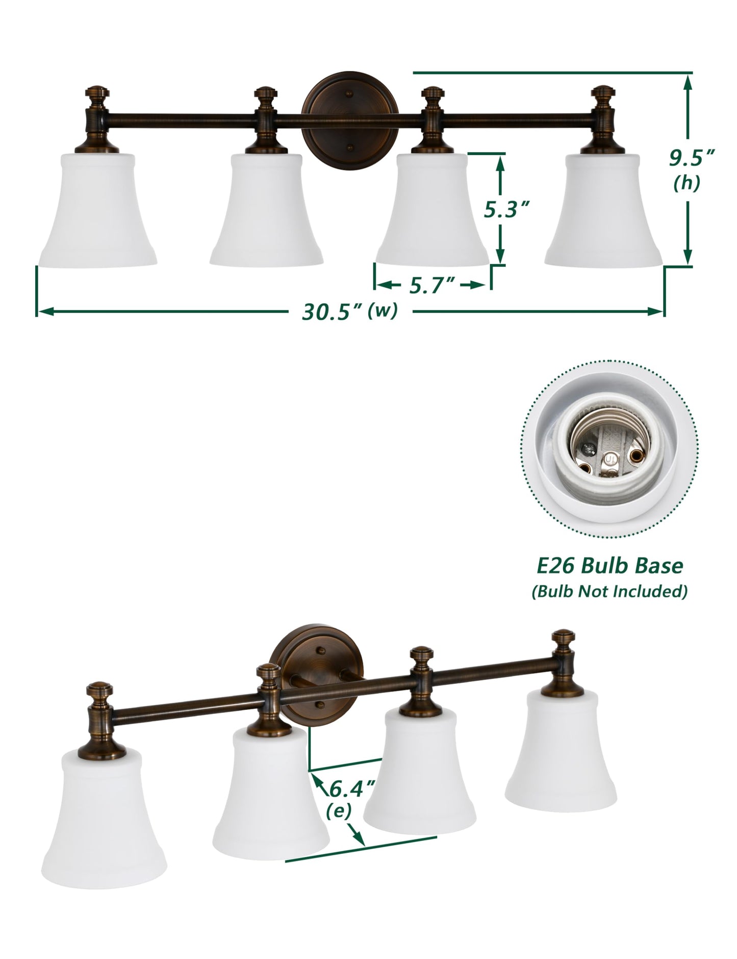Antique Bronze Bathroom Vanity Light Fixtures, Traditional 4 Lights Wall Sconce Lighting with Large Opal Glass Shade, Porch Wall Mount Light Fixture for Bathroom, Mirror Cabinets Hallway Stairs