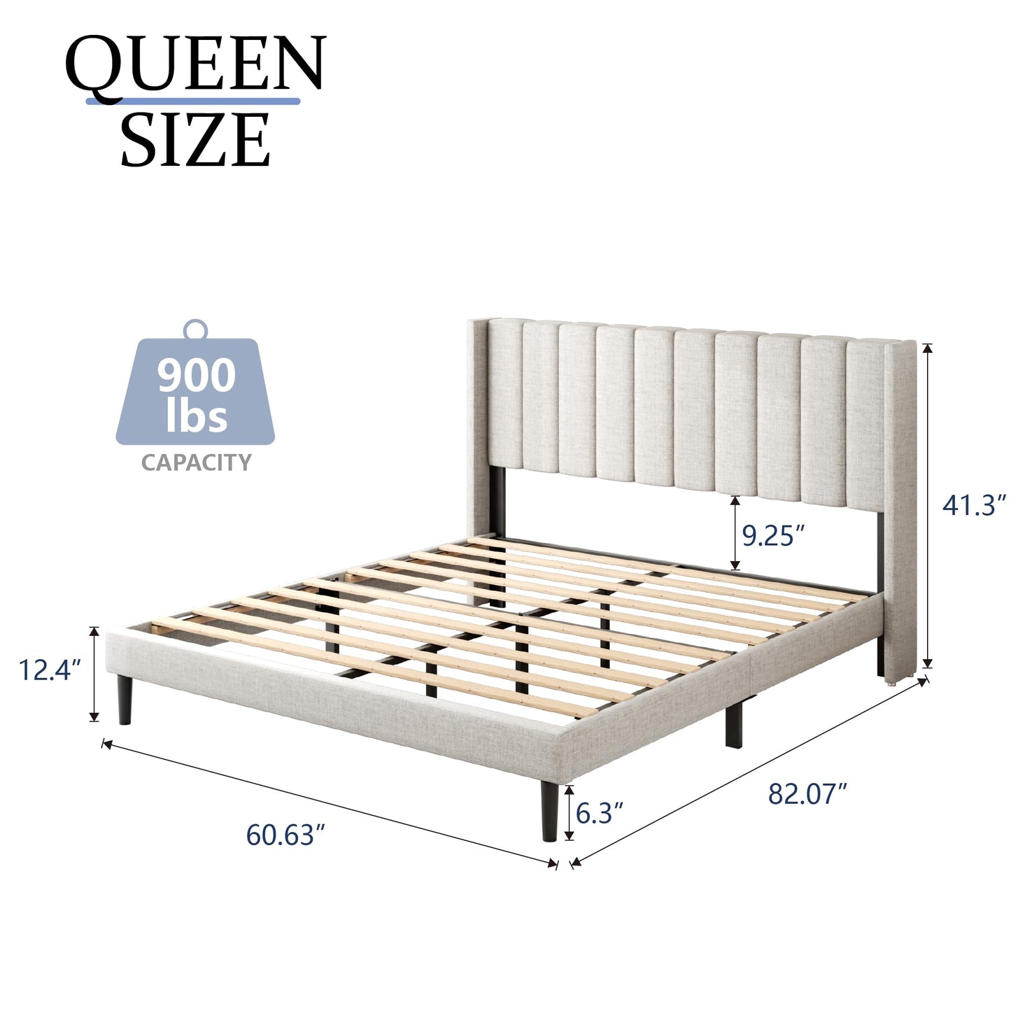 Gruwans Queen Size Bed Frame with Upholstered Wingback Headboard, Easy Assemnly Platform Bed, Wooden Slat Support No Box Spring Needed, Sand