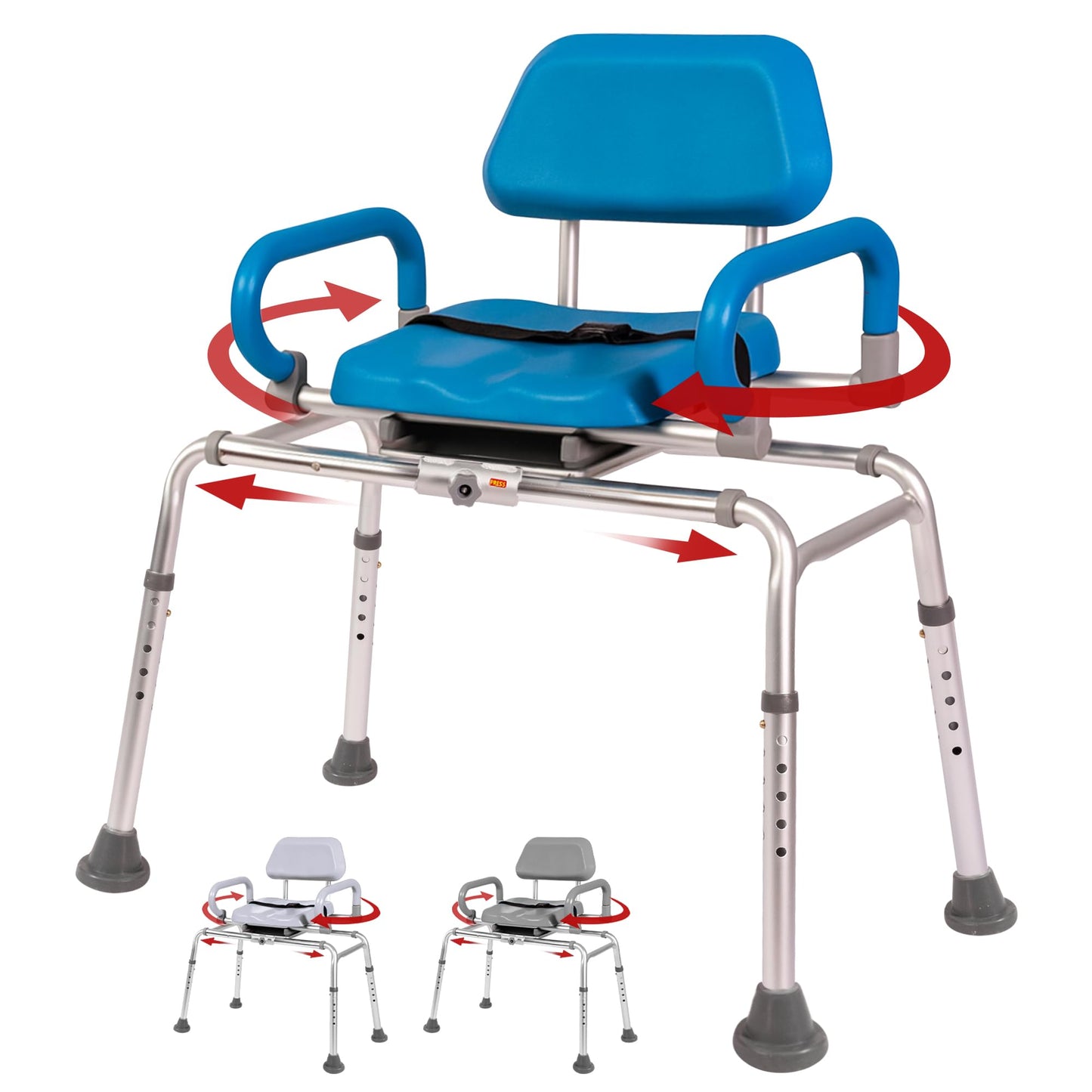 Platinum Health Carousel Sliding Shower Chair Tub Transfer Bench with Swivel Seat, Premium Padded, Pivoting Arms, Adjustable Space Saving Design for Tubs, Inside Shower, for Handicap & Seniors, Blue