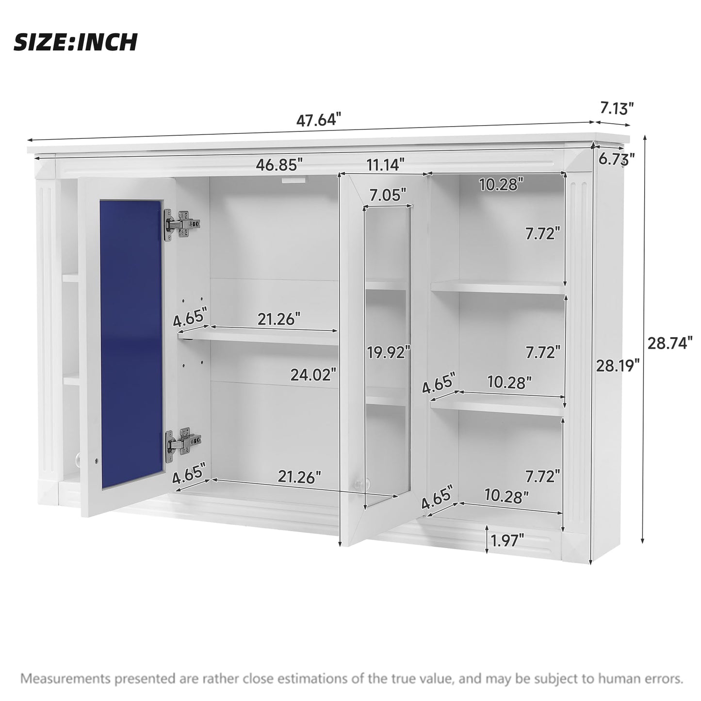 Merax Bathroom Medicine Cabinet with Mirror Door & Adjustable Shelf, 48" x 28" Wall Mounted Bathroom Storage Cabinet with Mirror, Over The Toilet