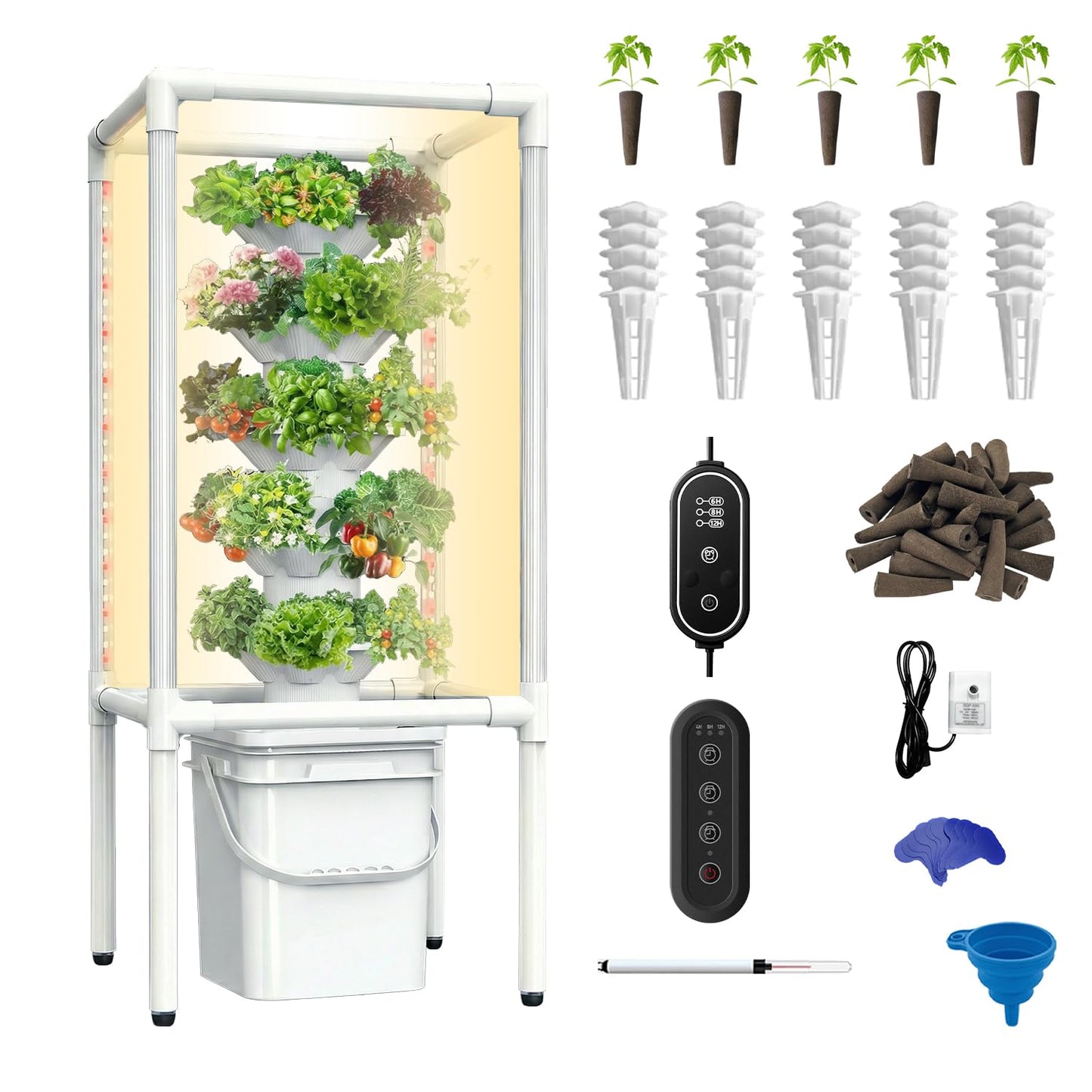 SJZX Hydroponics Growing System, Hydroponic Tower with Full-Spectrum Grow Lights, 5/14Tiers Indoor Outdoor Garden Planter, Vertical Home Gardening Germination Kits for Vegetables, Fruits, Herb (5L6H)