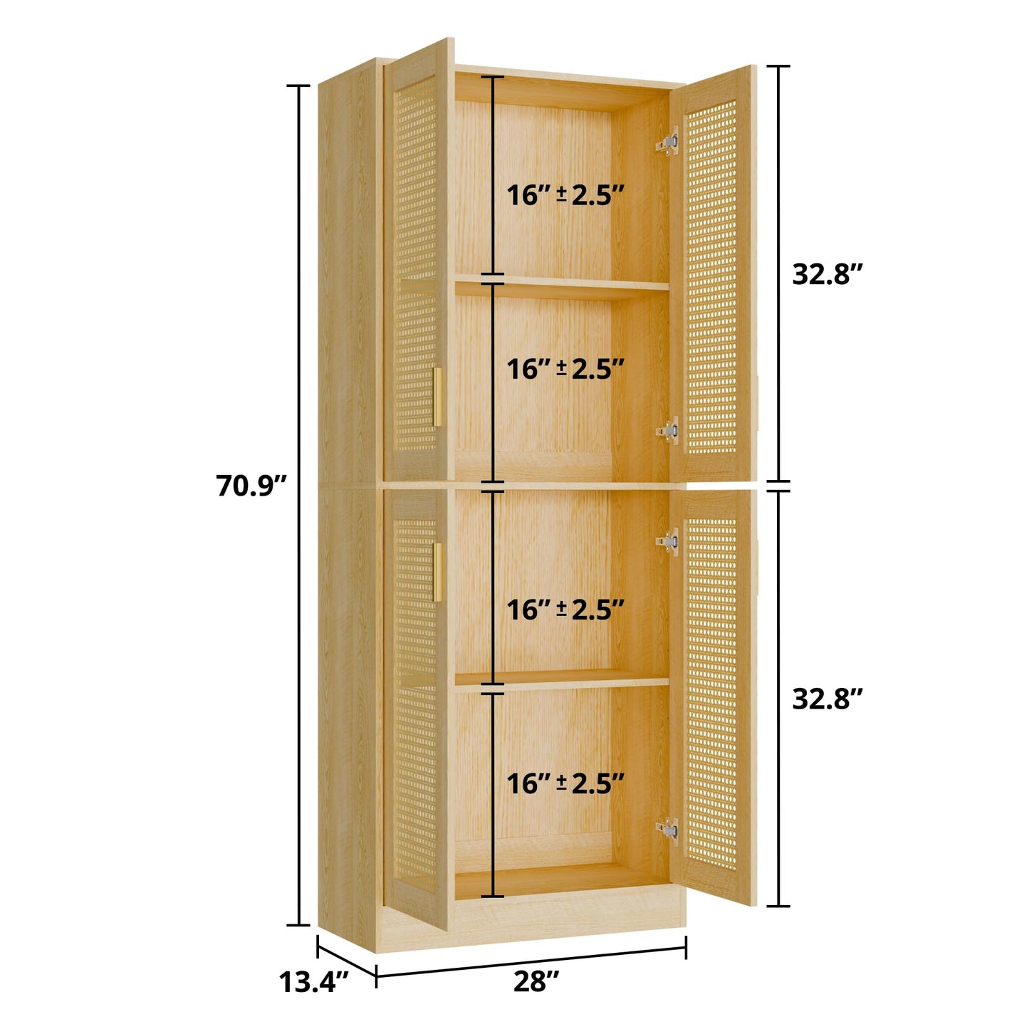 Cozy Castle Kitchen Pantry Cabinet, 71" Tall Rattan Doors Storage Cabinet and Adjustable Shelves, Modern Farmhouse Wood Cupboard Utility Hutch for Kitchen, Dining Room, Living Room (Oak)