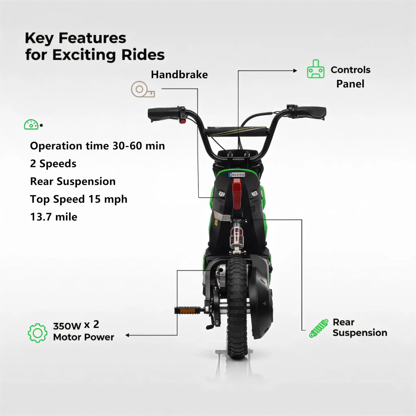 Garvee Kids Ride On Electric Dirt Bike,Kids All Terrain Electric Motorcycle,24V 350W Ride On Toy for Toddlers, Up to 14.5 MPH,Load 135 Lbs,Shock Absorption