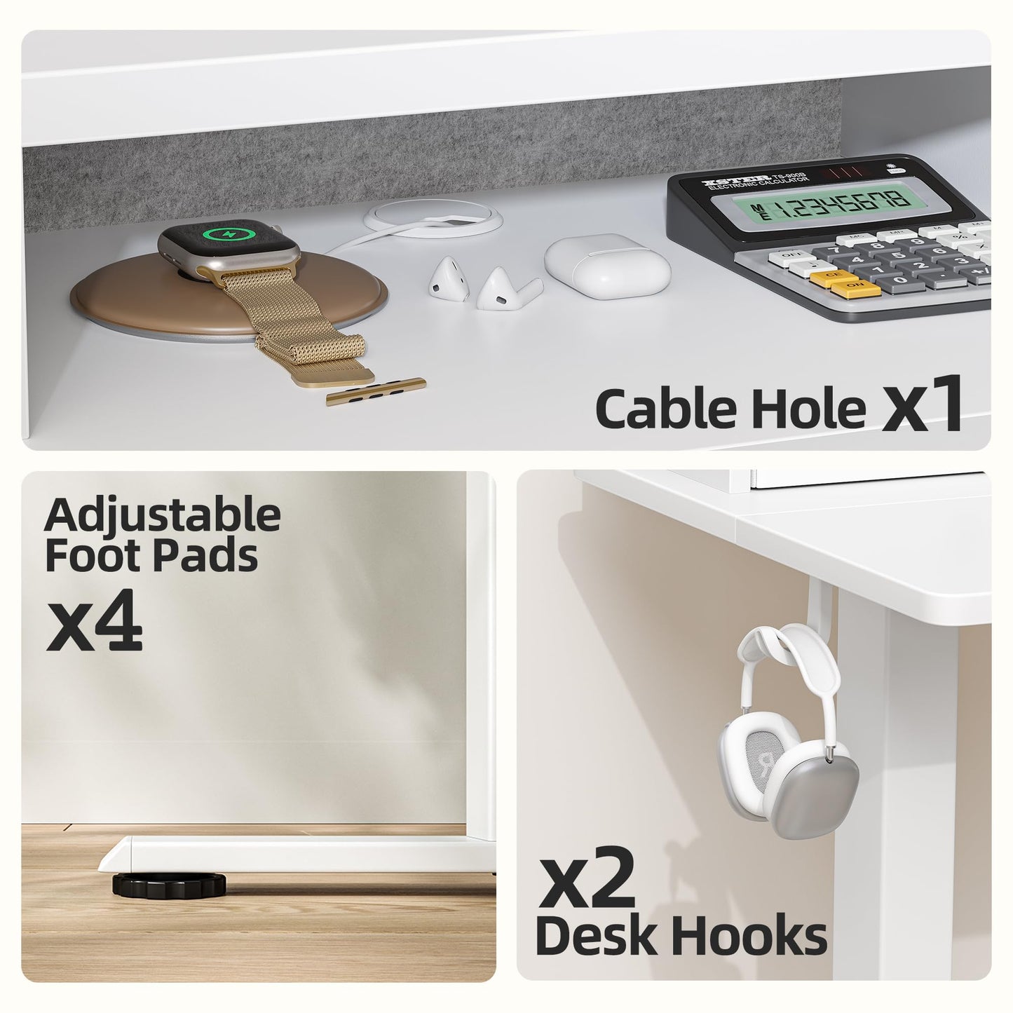 TIQLAB Standing Desk with Two Drawers, Stand Up Standing Desk Adjustable Height, Electric Sit Stand Table with Storage Shelf and Splice Board, 55 * 24 inch, White