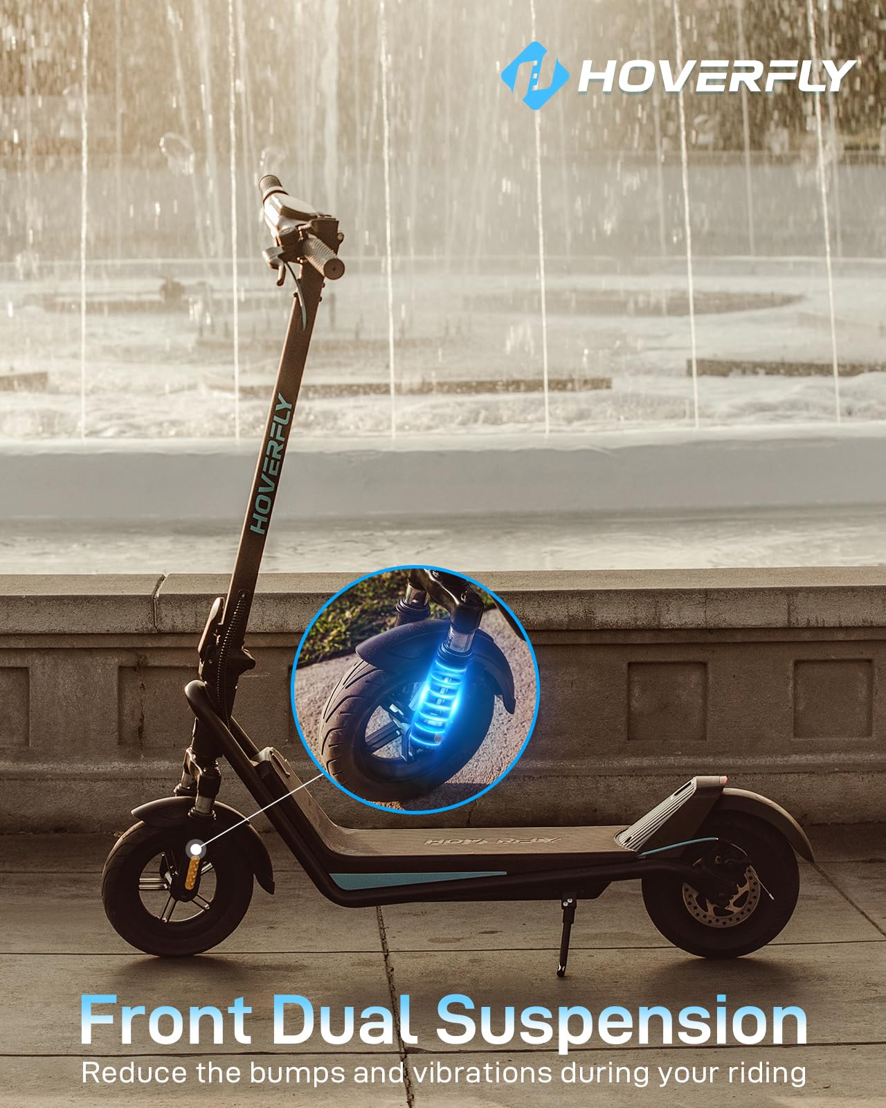 HOVERFLY X3 Electric Scooter for Adults, 10" Solid Tire, Max 18 Mile Range and 20Mph Speed, 500W Motor, with Front Dual Suspension Electric Code Lock, UL2272 Certified Foldable Commuting Escooter