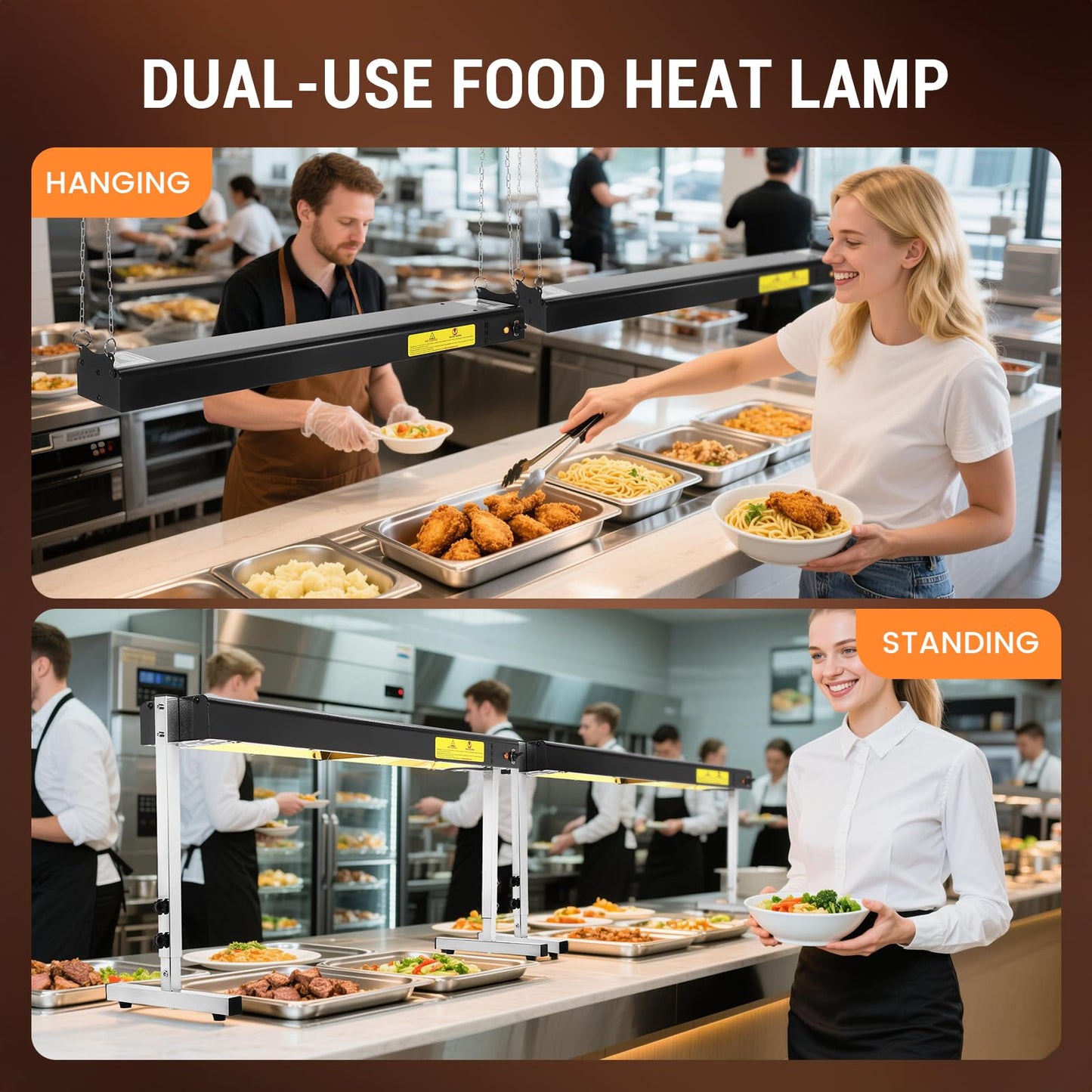 Hiteemer 36-Inch Food Heat Lamp, 1000W Commercial Food Warmer Electric Strip Heater Overhead Stainless Steel Catering Heating Lamp for Buffet Restaurant Parties Kitchen, Black 115V