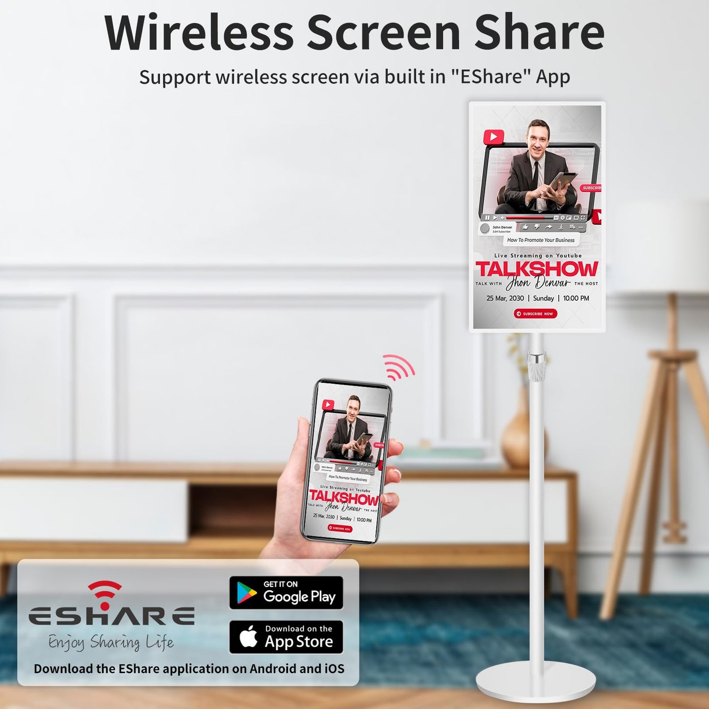 AYSTekMann 15.6" Digital Signage Display 10000 mAh Capacitive Touch Screen Advertising Display with Wireless Screen Mirroring, All in One LCD Screen HDMI-in with Android 11(2+32GB)