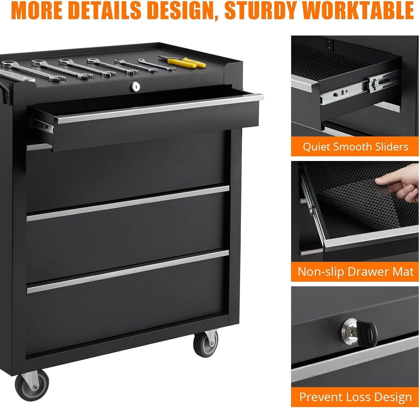 MOVECOM 4-Drawer Tool Chest Cabinet with Wheels,Rolling Metal Tool Cart with Sliding Drawers and Protective Liner for Garage,Workshop
