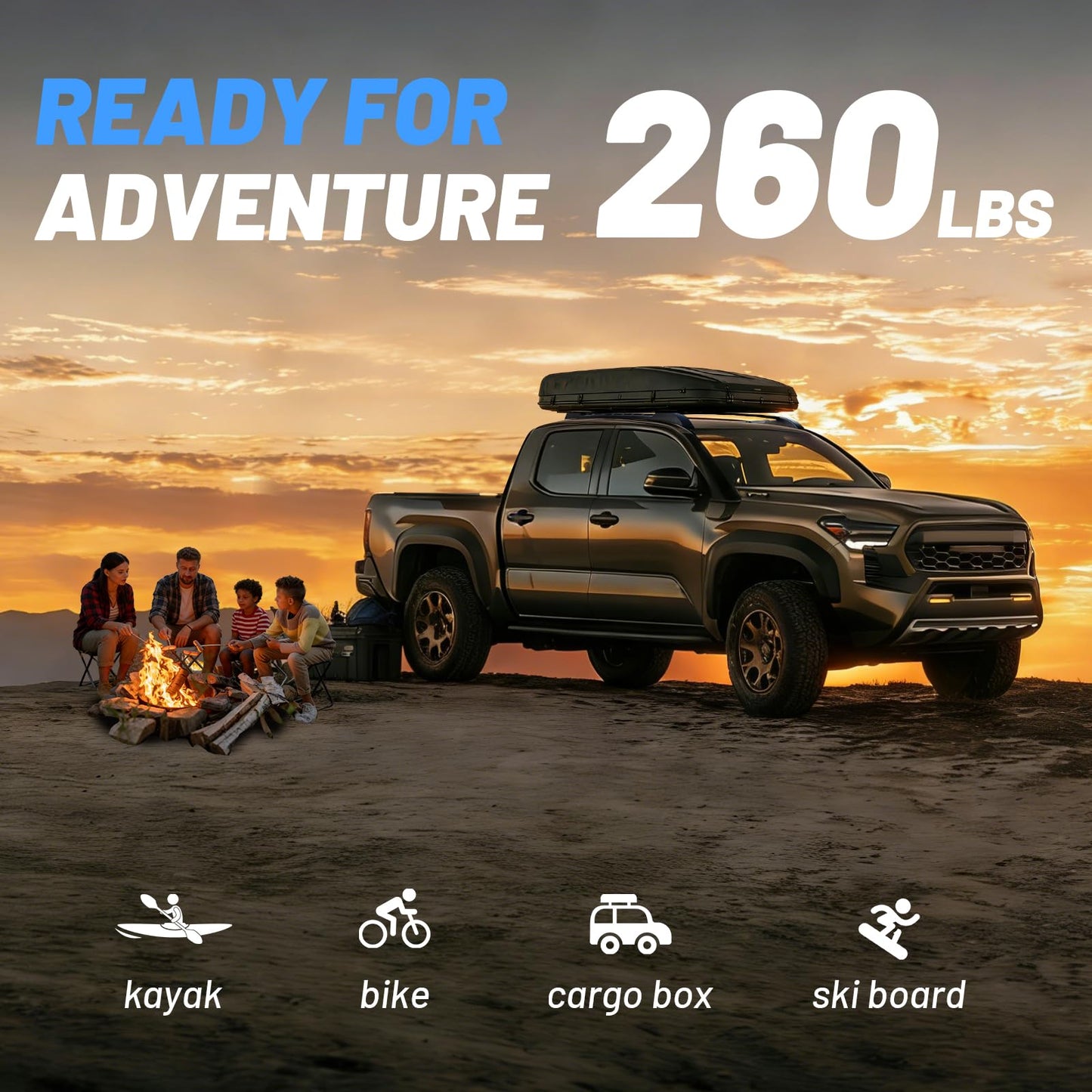 260LBS Heavy-Duty Roof Rack Cross Bars Fit for 2024–2026 Toyota Tacoma Double Cab, Aluminum Low-Profile Crossbars, Waterproof Design, Fits Kayak, Bike, Canoe, Snowboard and Cargo Accessories