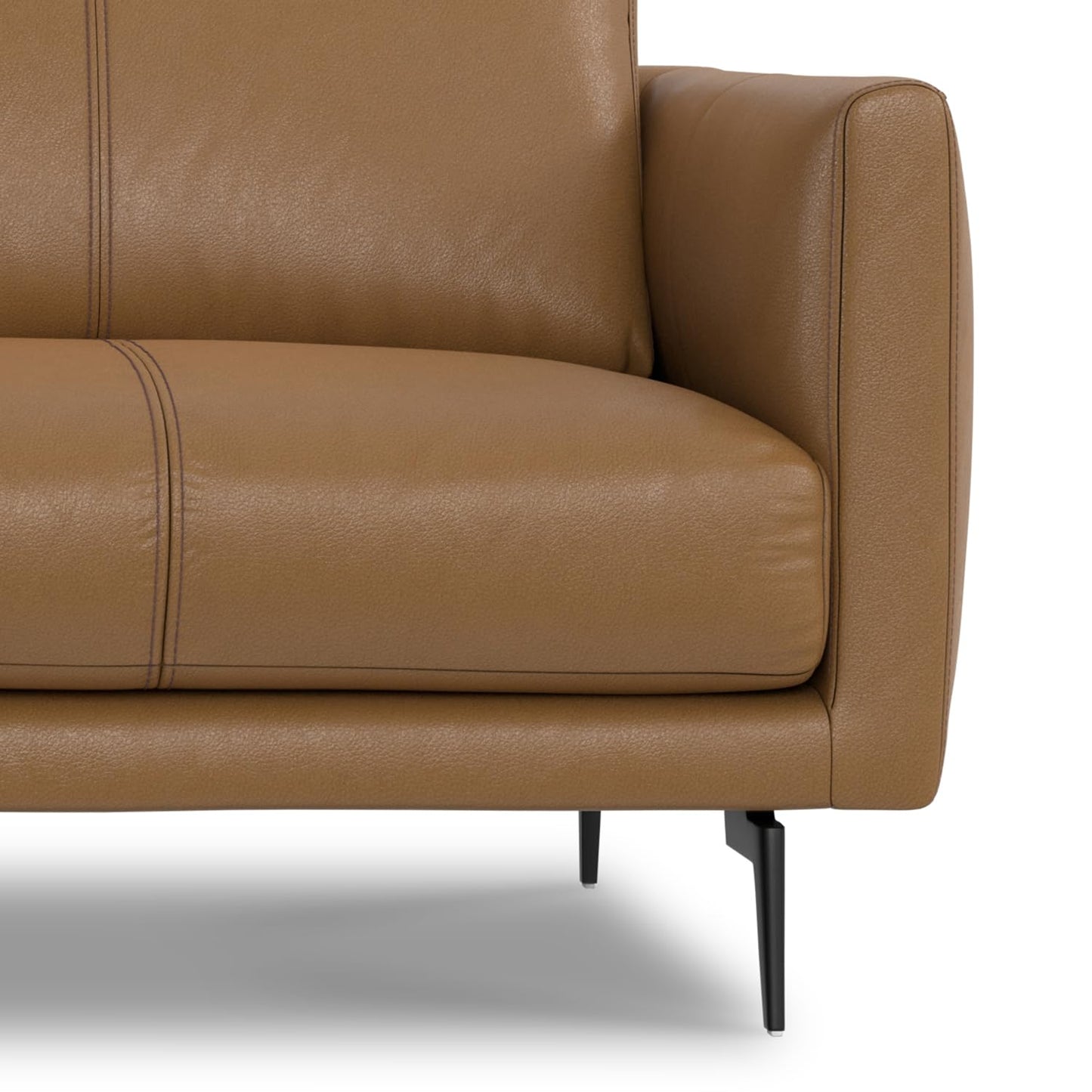 SIMPLIHOME Stevens Sofa in Genuine Leather, Butternut Brown, 81-inch Wide, Solid Wood Frame, Modern Living Room Furniture