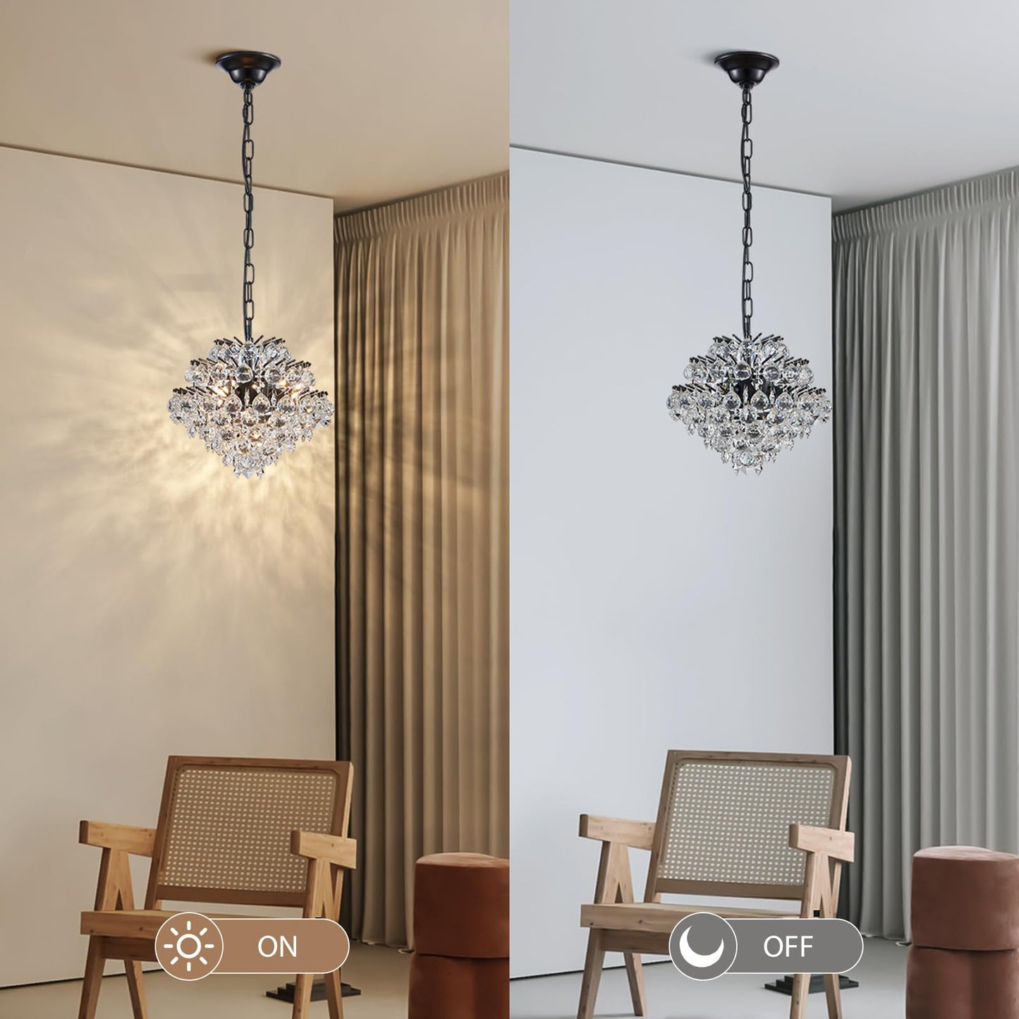 Bestier Black Pendant Chandelier Lighting Fixture, Crystal Raindrop, 4 G9 Bulbs Required, 11in x 12in Model AK-AJ-18183