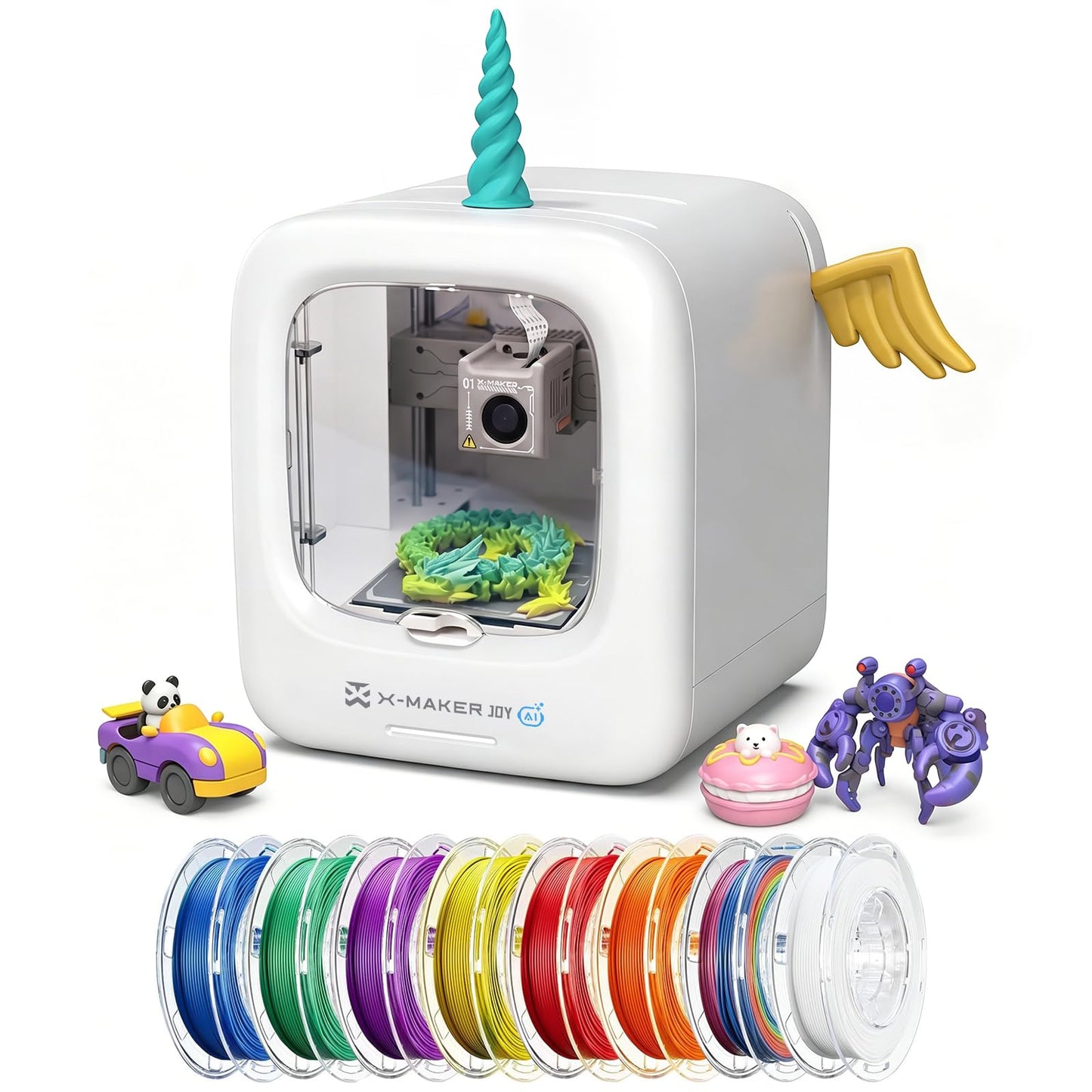 AOSEED 3D Printer for Kids, Fully Assembled AI 3D Printer with 8,000+ Models & 17+ Modules, 400mm/s High Speed, Leveling Free, STEM Toy Gift with 8 PLA Filaments for Home & School, X-Maker Joy AI+