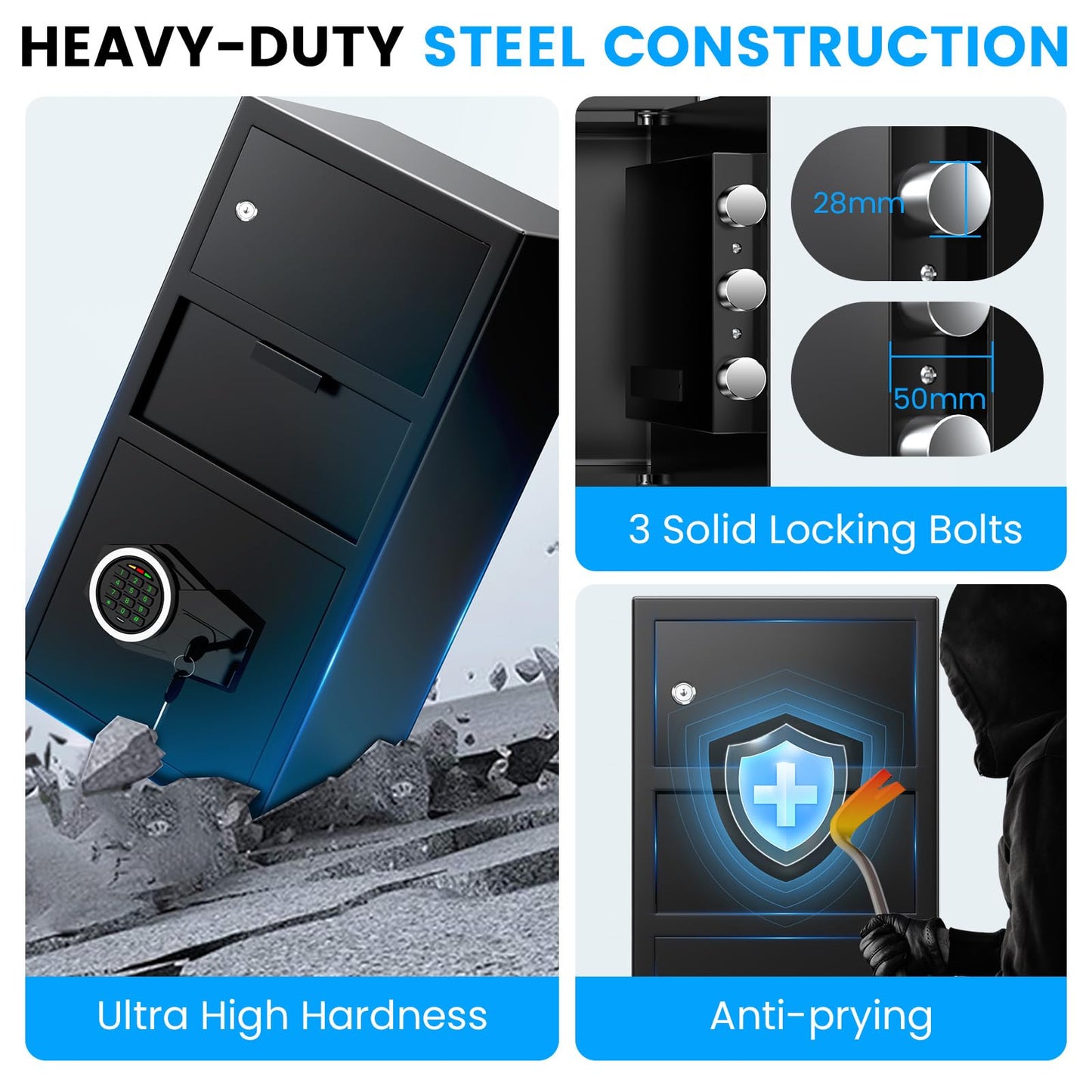 6.0 Cu ft Large Safe with Drop Slot, Anti-Theft Drop Safe Box with Quick Place Slot, Digital Keypad, Spare Keys&Smart Alarm, Heavy-duty Depository Drop Safes for Cash Business Retail Mail Church Home