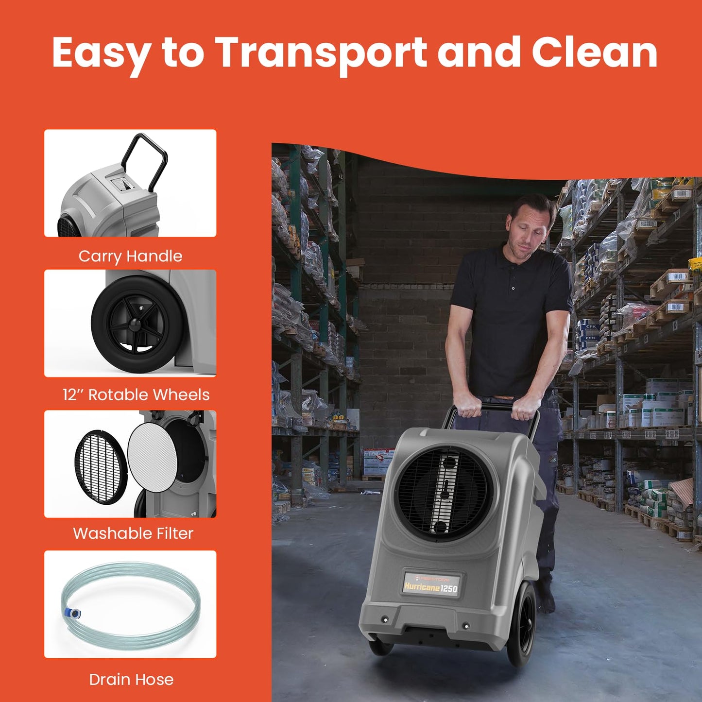 Abestorm 270 Pints Commercial Dehumidifiers with Pump, Portable Industrial Dehumidifier for Water Damage Restoration, Basements, Automatic Humidistat, Power-Off Memory,5 Years Limited Warranty