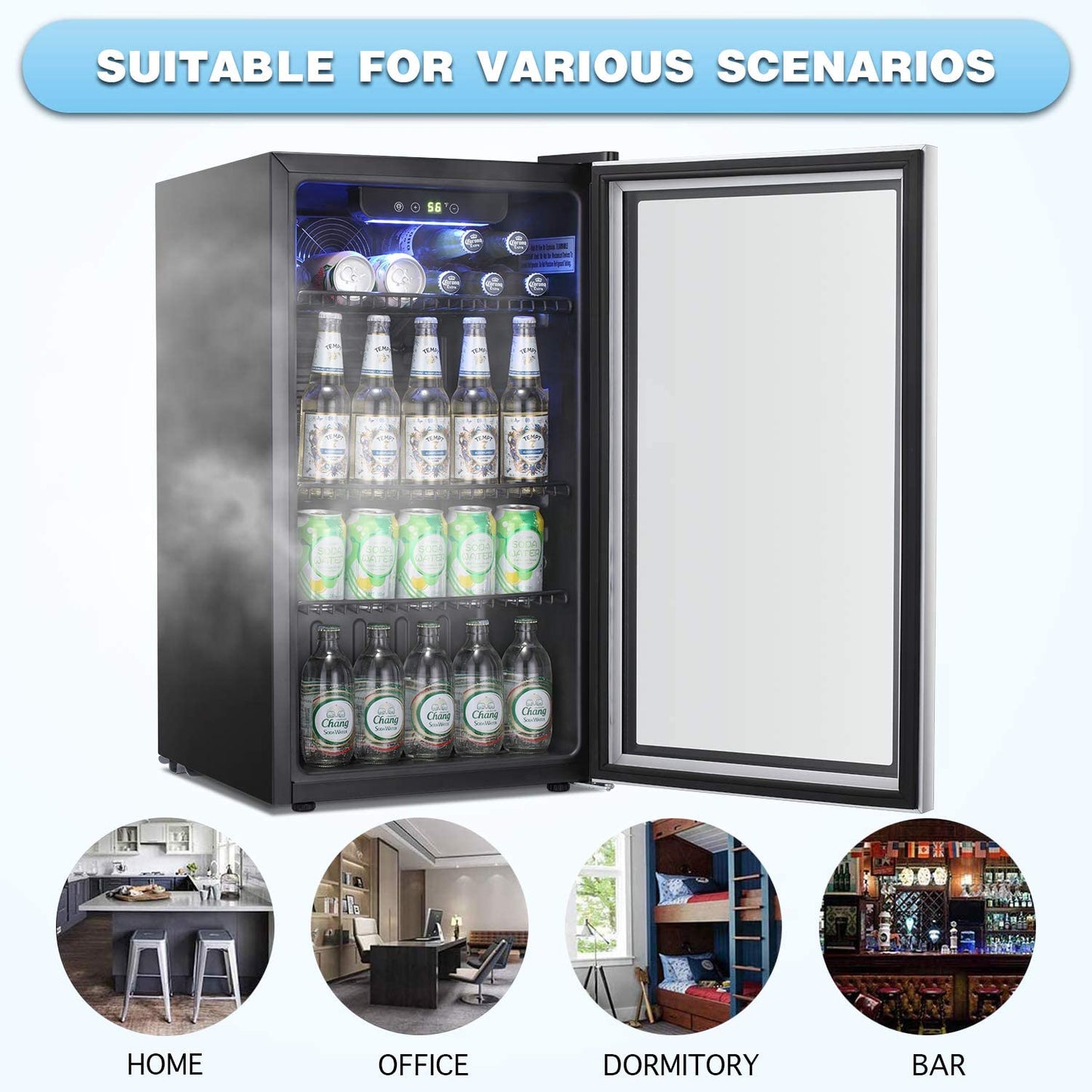 Antarctic Star Beverage Refrigerator Cooler -120 Can Mini Fridge Glass Door for Soda Beer or Wine Constant Glass Door Small Drink Dispenser Clear Front for Home, Office Bar 3.2cu.ft