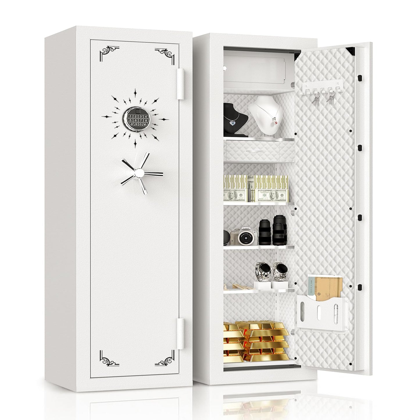 55'' Tall Large Fireproof Safe for Home, 9 Cu Ft Home Safes Water and Fireproof, Heavy Duty Big Jewelry Safety Boxes with Digital Lock & Double Keys,Drawer and Adjustable Shelves for Jewelry, Money