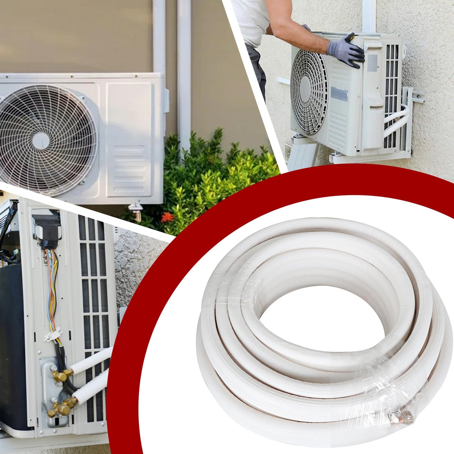 50FT Air Conditioning Tubing Hose Extension 1/4 and 1/2 Inch Insulated Copper Hoses Fit for Mini Split Air Conditioner