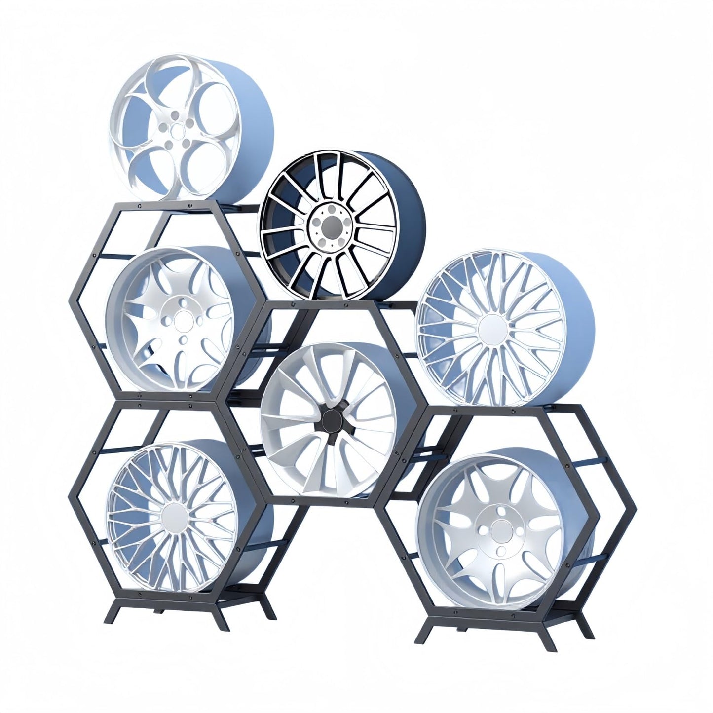 Adjustable Car Rim Display Rack, Freely Combinable Rim Storage Rack, Suitable for Auto Repair Shops and Tire Stores(4 Frames)