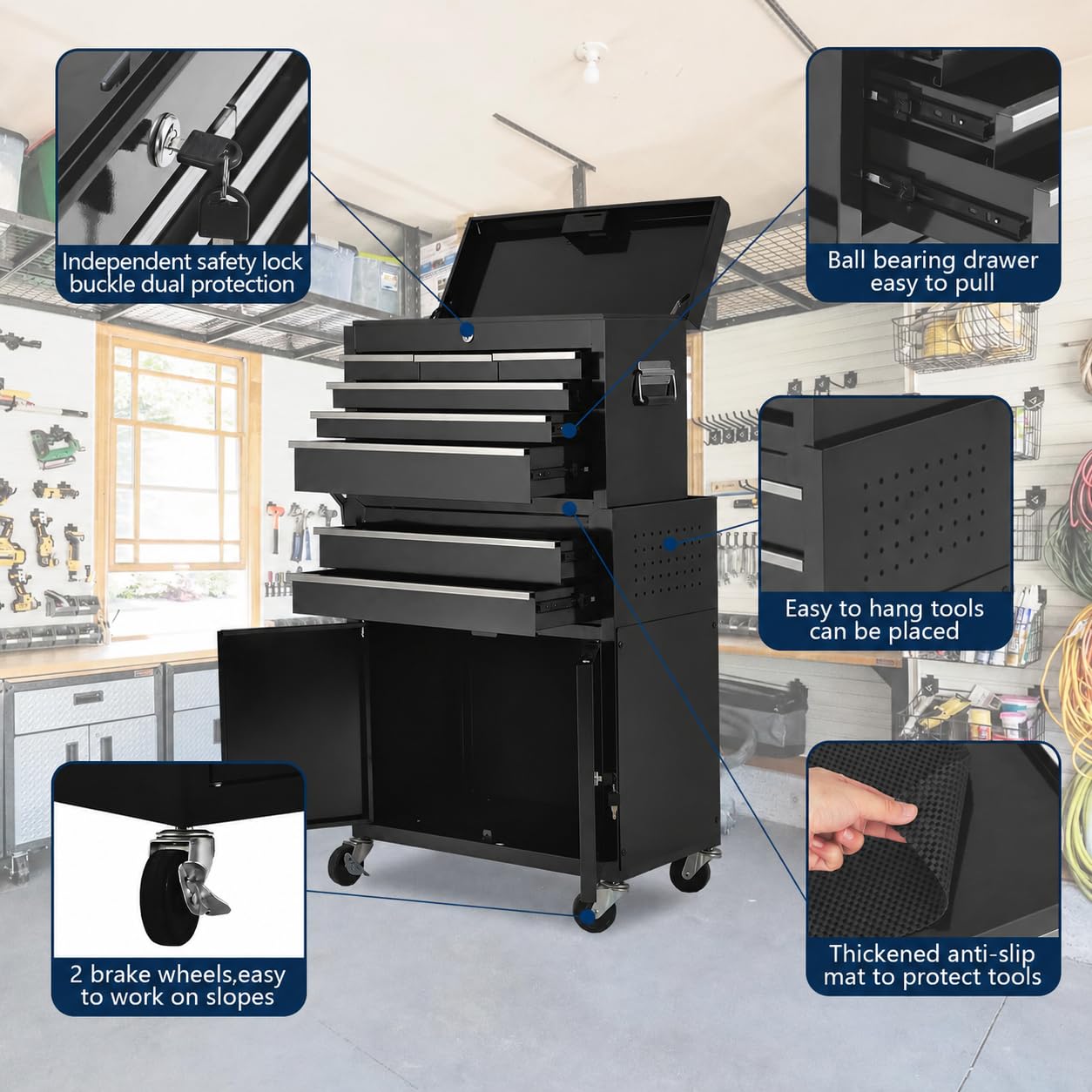 Rolling Tool Chest, 8-Drawer Tool Box Organizer, Lockable Steel Tool Cart