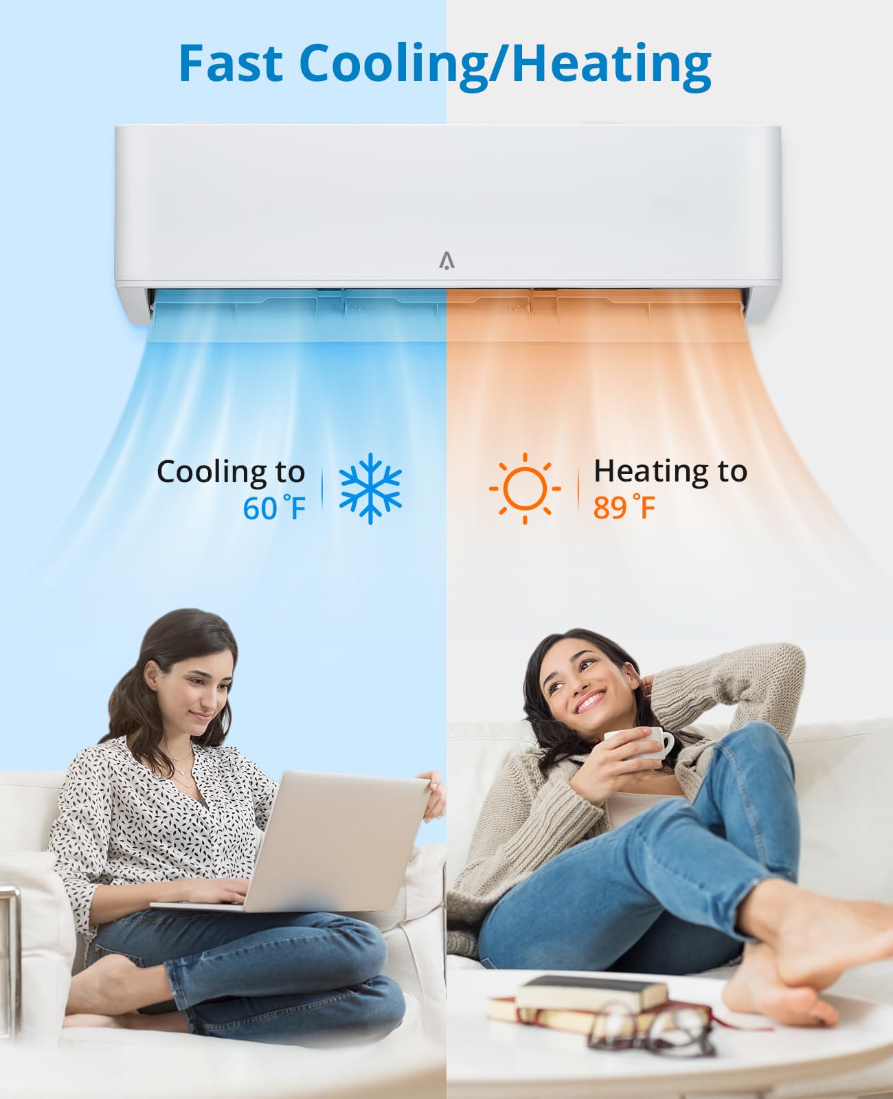 SXYCMY 18,000 BTU Split-System Air Conditioner Inverter, Split AC/Heating System 23 SEER, Cools Room Up to 1250 Sq. Ft, Wall Mount Ductless Mini Split A/C Heat Pump Full Set with 16ft Installation Kit