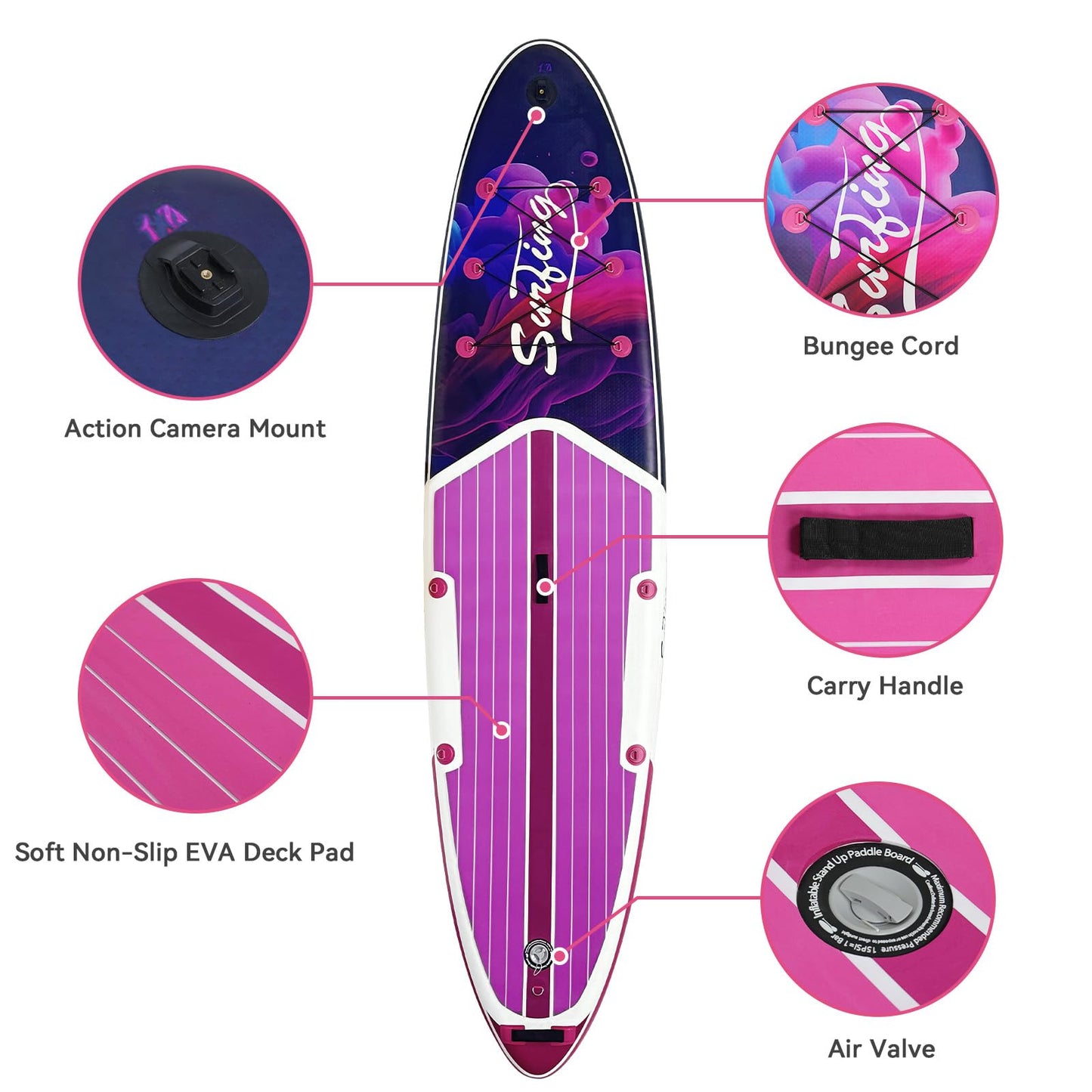 YUSING Inflatable Paddle Board with Seat, 11' x 33'' x 6" SUP, Extra Wide Paddle Boards for Adults, Non-Slip Deck Stand Up Paddle Board with Kayak and SUP Accessories, 3 Removable Fins(Purple)