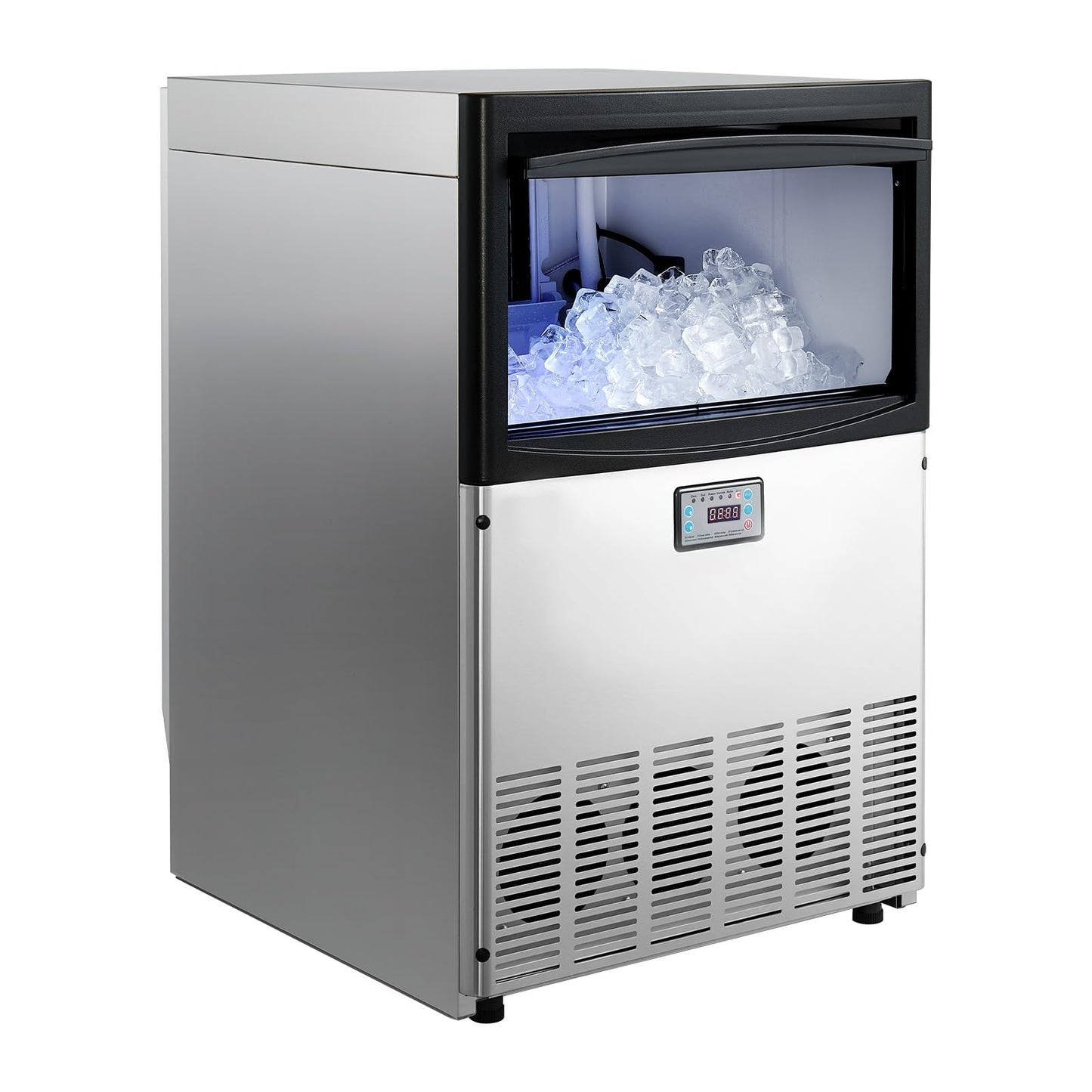 VEVOR Commercial Ice Maker Machine, 200 lbs/24h with 50 lbs Storage Capacity, Built-in/Freestanding/Under Counter, Stainless Steel Ice Maker with LED Display & Self-Cleaning, for Home Bar Restaurant