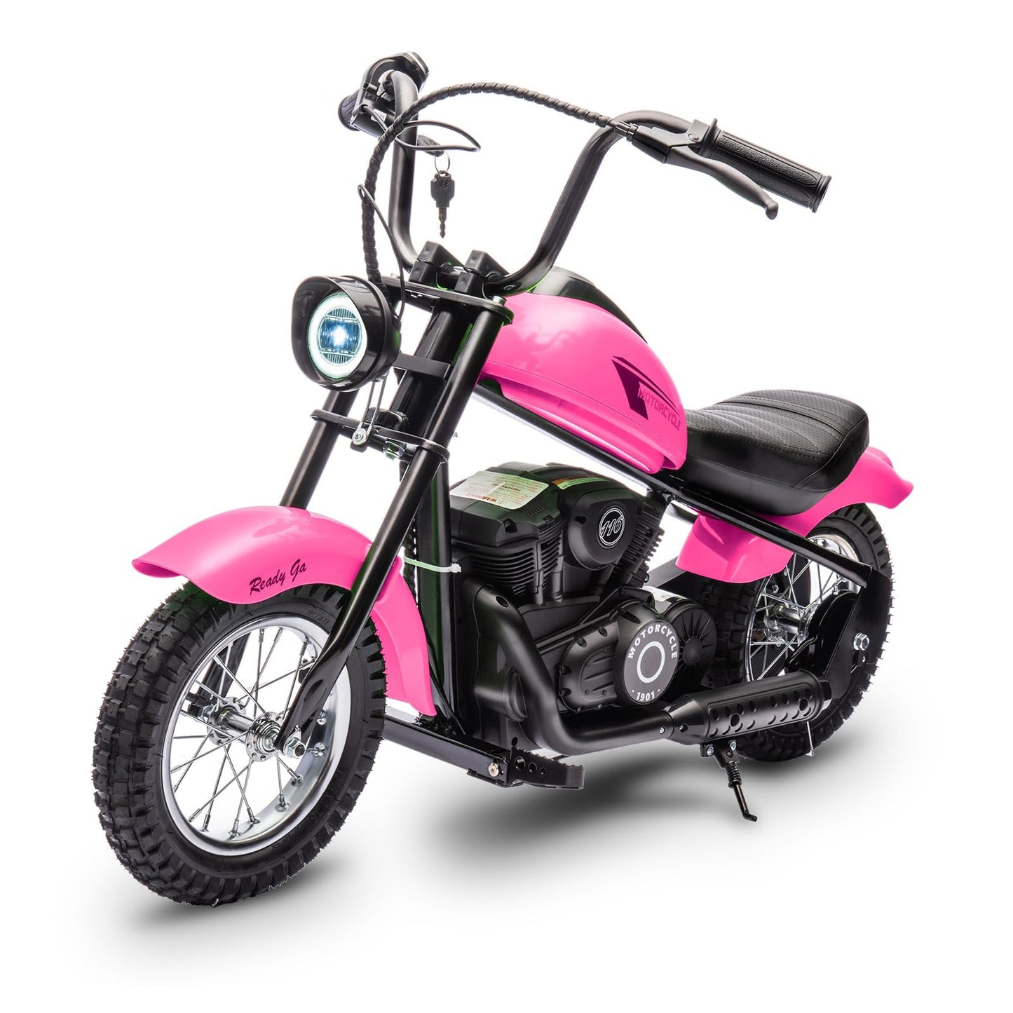 Electric Dirt Bike, 15 Mph & 150lb Max, 24V Ride On Toy for Big Kids w/Led Lights & Power Display, Chain-Driven Motor, Twist-Grip Throttle, Shock Springs, Handbrake, 12" Air-Filled Tires, Pink