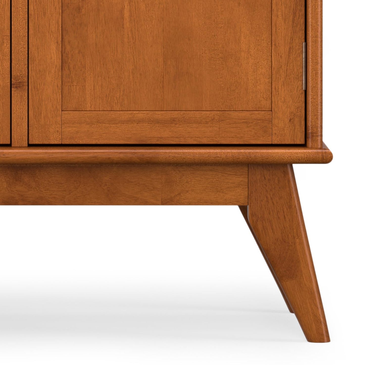 SIMPLIHOME Draper Buffet - 66 inch Wide Solid Hardwood 4-Door Sideboard Buffet in Teak Brown, Mid-Century Modern Cabinet for Dining Room or Kitchen with Adjustable Shelves and Tapered Legs