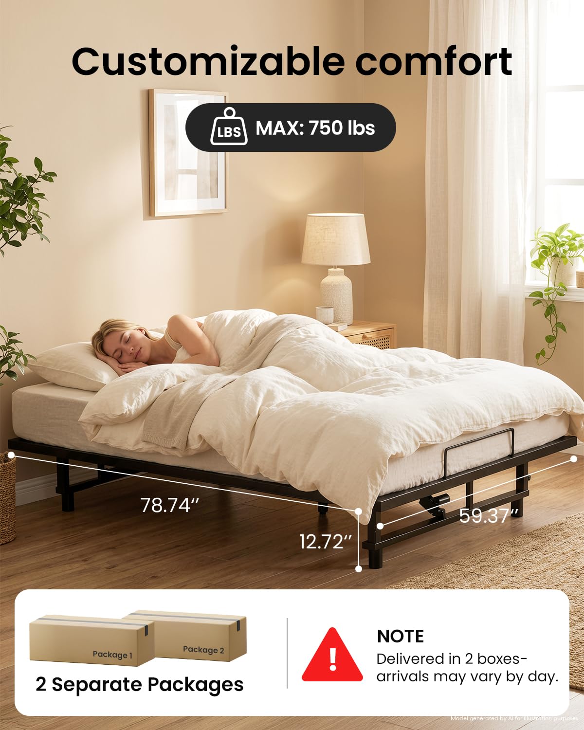 Mixcous Adjustable Bed Base Queen Size with Zero Gravity & Anti-Snore, Electric Bed Frame with Head & Foot Incline, Quiet Motor, Wireless Remote, Heavy Duty Metal Frame, Easy Assembly
