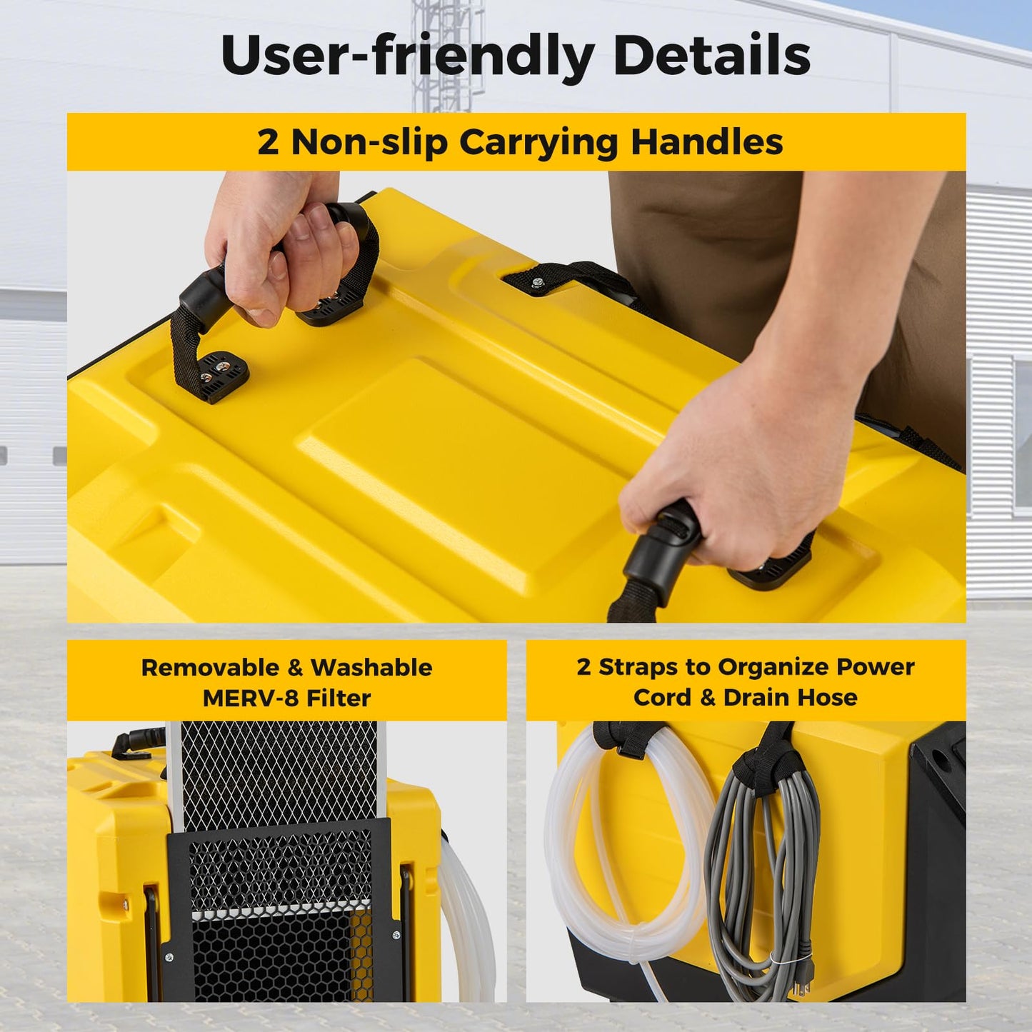 COSTWAY 190 PPD Commercial Dehumidifier with Pump, Rotational Molded Crawl Space Dehumidifier with 26Ft Drain Hose for Water Damage Restoration, Basement (Yellow)