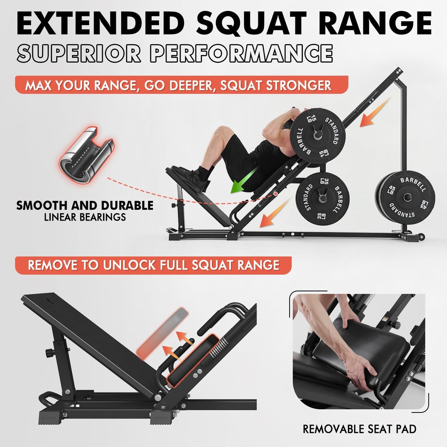 GMWD Leg Press Hack Squat Machine Combo, Professional Adjustable Leg Press Machine for Home Gym with Linear Bearing, Hack Squat Machine with Weight Storage, Leg Machine for Full Lower Body Workout