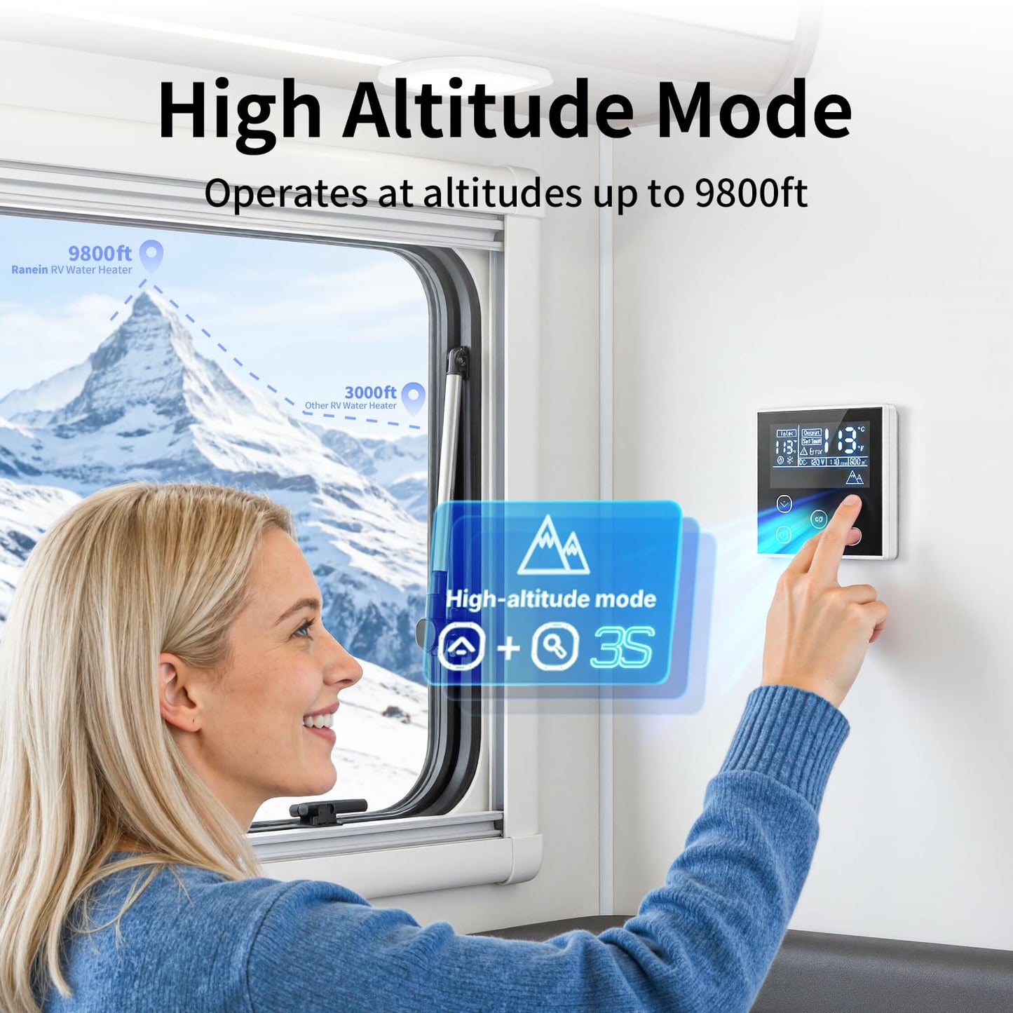 Ranein On-Demand RV Tankless Water Heater, with 15×15 White Door & Remote Controller, High Altitude Ready, CSA Approved, Optimized for Summer Comfort Performance, Ideal for Moderate Use