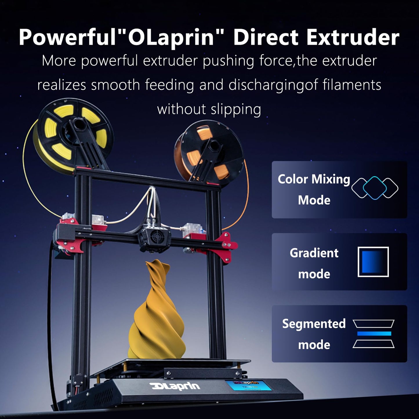 Olaprin T300D Pro Dual Extruder 3D Printer Exceptional Precision | Independent Dual Liner Holders | Complex Multicolor Models, High Speed Dual Color 3D Printer
