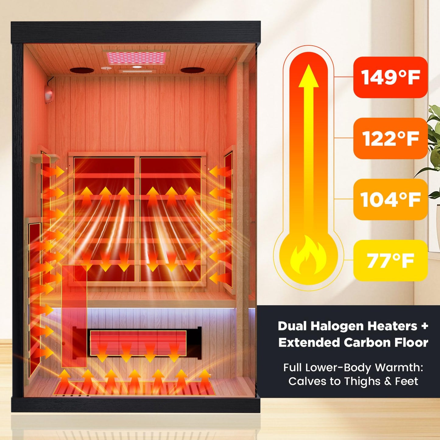 OnxyEdge 2-Person Full Spectrum Infrared Sauna, 1990W - 120V, 12 * 12" Red Light Therapy & 2 Built-in Speakers, Hemlock Wood Indoor Dry Traditional Sauna with Dual LED Controls for Home & Gym