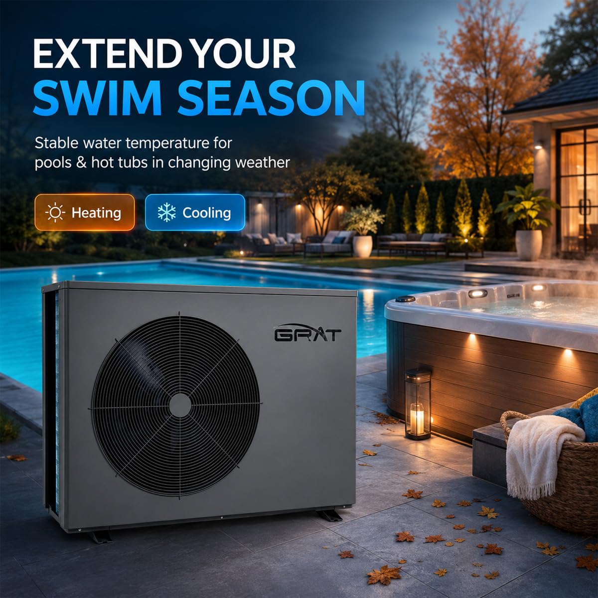 Full Inverter Heat Pump for Hot Tub and Bath, 75000 BTU Electric Swimming Pool Heater, 21,000 Gallons for Above and In ground Pools, WiFi Capable Timer, Heating and Cooling, Defrosting, 220-240V, 60Hz