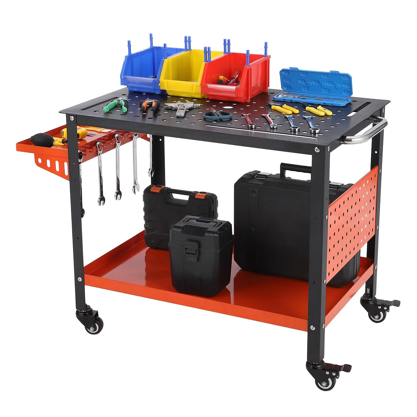 36x24 Steel Welding Table,1200 Lb Portable Welding Fixture Table for Shop,Rolling Welding Table with 5/8" Holes for Shop Garage (Orange, with Tool Tray)