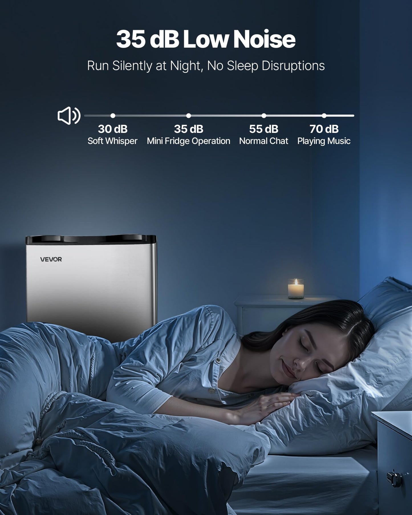 VEVOR 3.2 Cu.Ft Mini Fridge with Freezer, Single Door Compact Refrigerator with Micron Freezer Zone, 7-Mode Adjustable Temp, Energy Efficient Dorm Fridge, Reversible Door, Low Noise, Brushed Steel